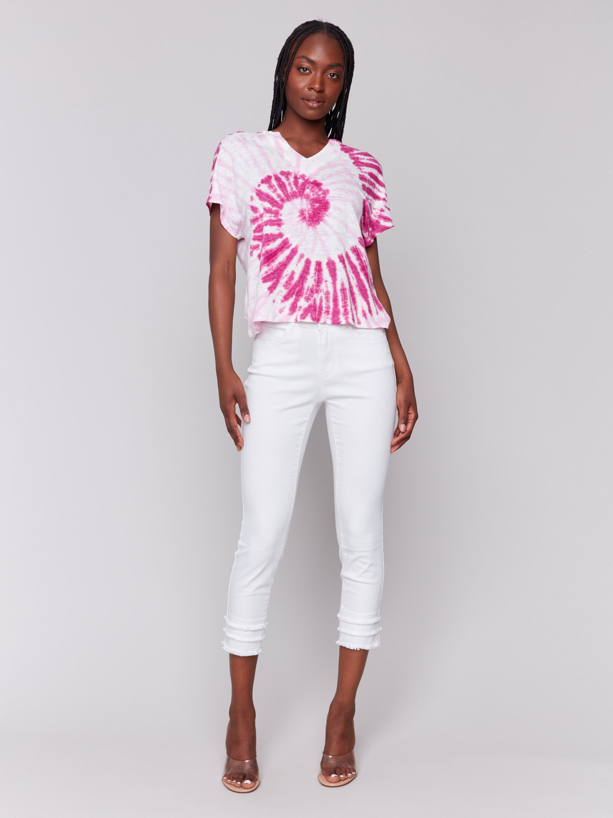 Stylish Tie Dye Dolman Top with Circle Print - Trendy Women's Casual T-Shirt for Summer Outfits, Beach Wear & Festival Fashion