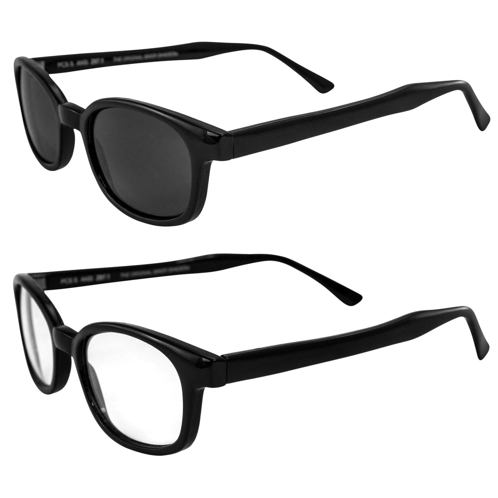 2 Pairs Pacific Coast X-KD Biker Sunglasses - Black Frame with Clear & Smoke Lenses for Day & Night UV Protection - Perfect for Cycling, Motorcycling & Outdoor Sports