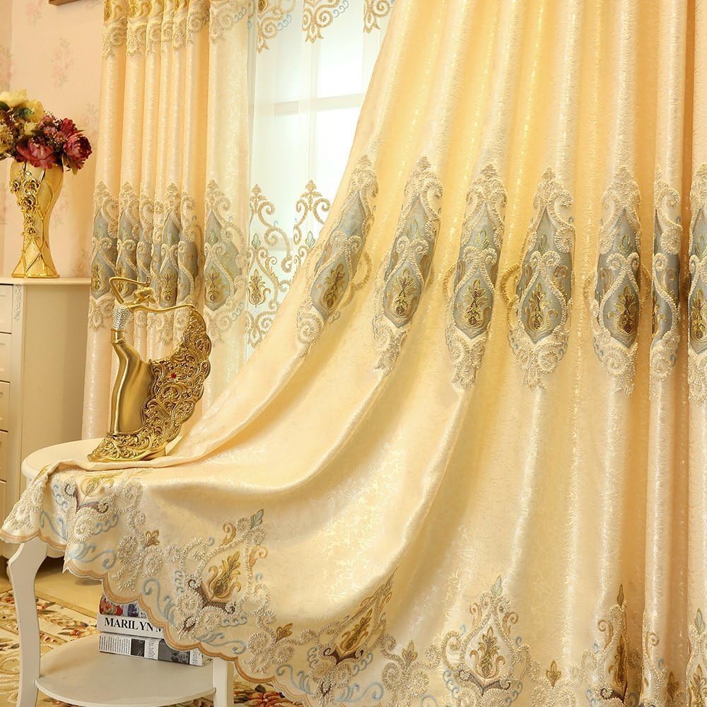 Premium European Style Luxury Blackout Curtains - MYRU 1 Pair Gold Living Room Drapes for Small Windows (2 Panels, 37x84 Inches) - Perfect for Bedroom, Nursery & Home Theater Light Blocking