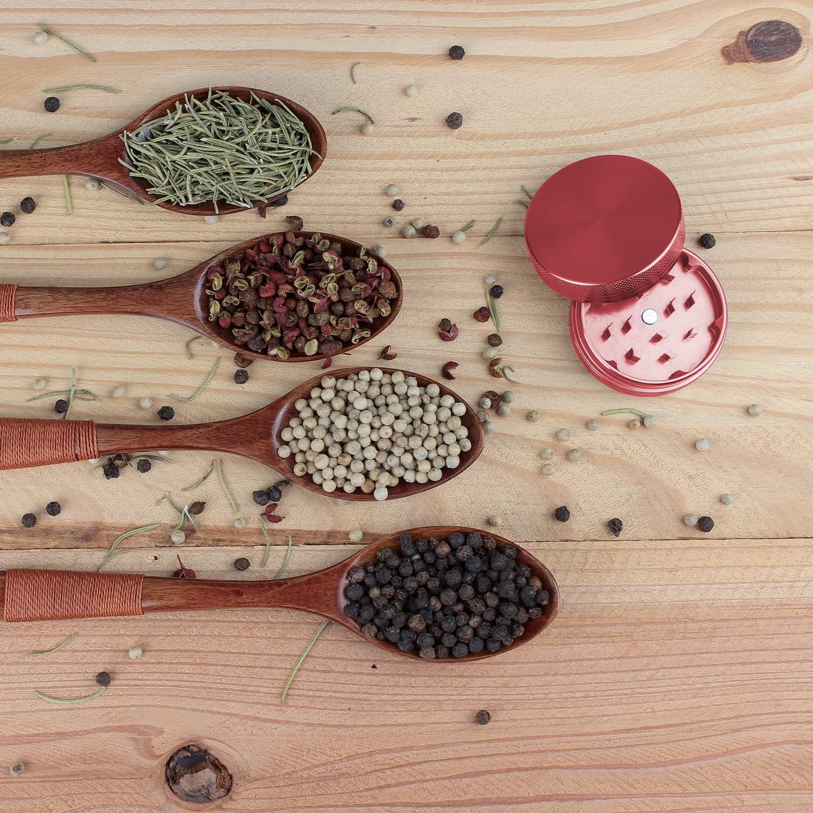 Premium 2 Inch Spice Grinder with Magnetic Lid - Portable Herb Crusher for Kitchen, Camping & Travel - Red (Perfect for Fresh Spices, Herbs & Seasonings)