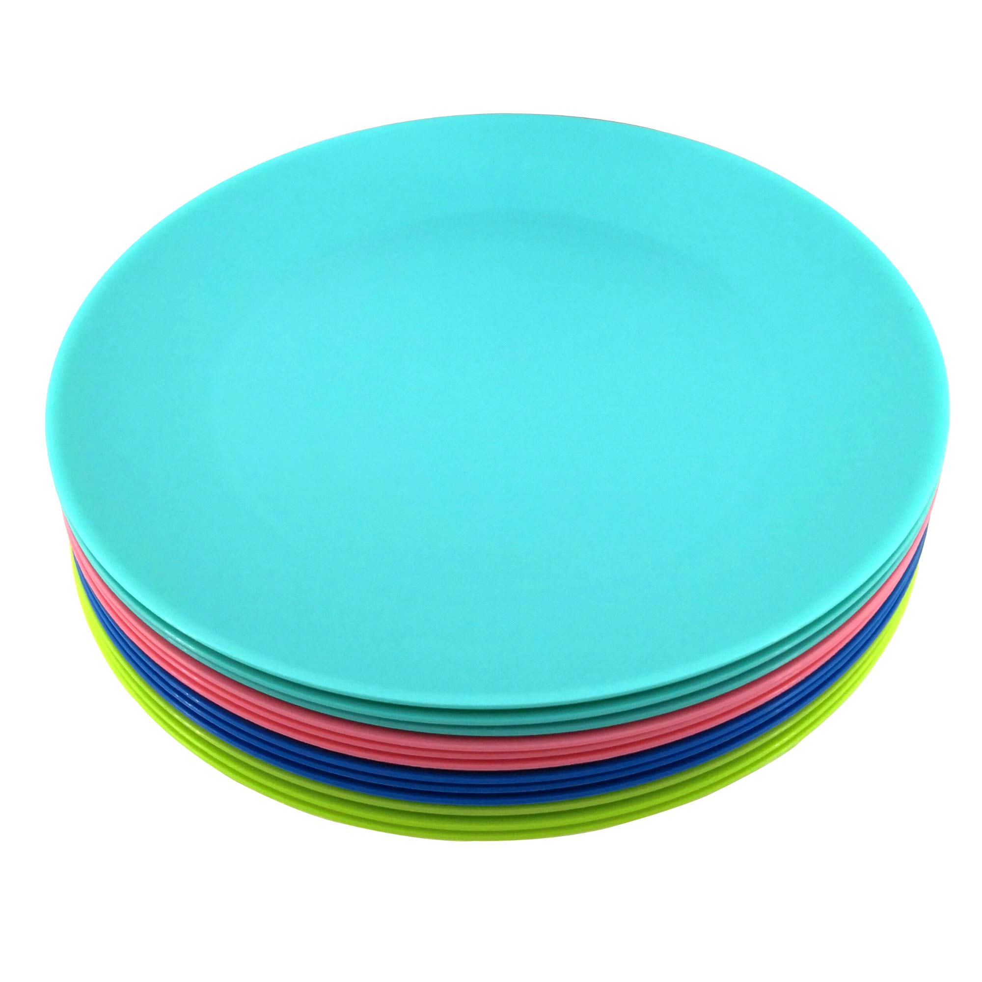 12-Pack Reusable 10-Inch Plastic Plates - BPA Free, Dishwasher & Microwave Safe Dinner Plates - Colorful Stackable Plates for Kids, Indoor & Outdoor Use - Perfect for Picnics, Parties, and Everyday Meals