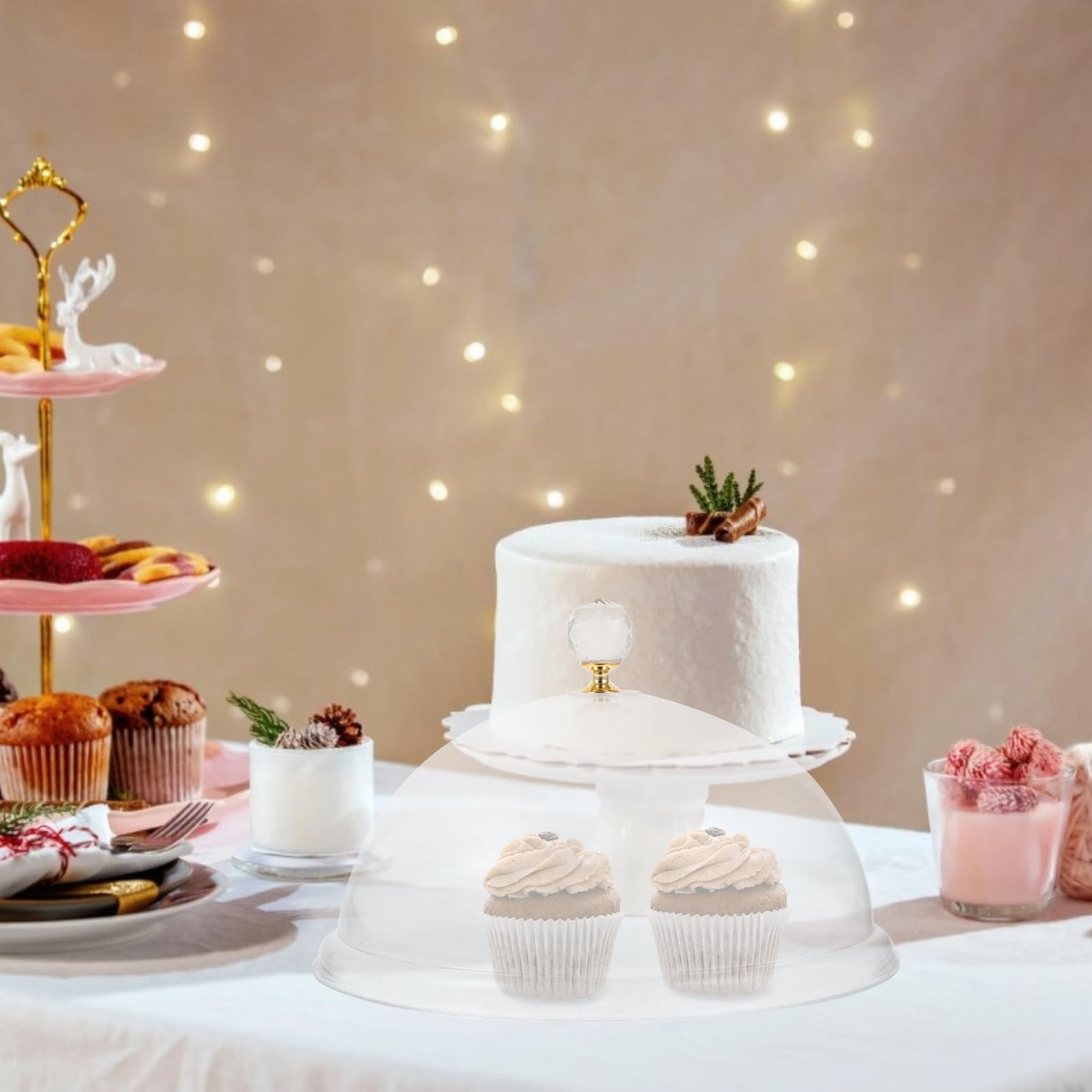 Acrylic Cake Dome Cover - Clear Round Plastic Food Cloche for Cake Stand, Cheese Display & Serving Platter | Perfect for Dessert Presentation, Bakery Showcase & Party Buffet