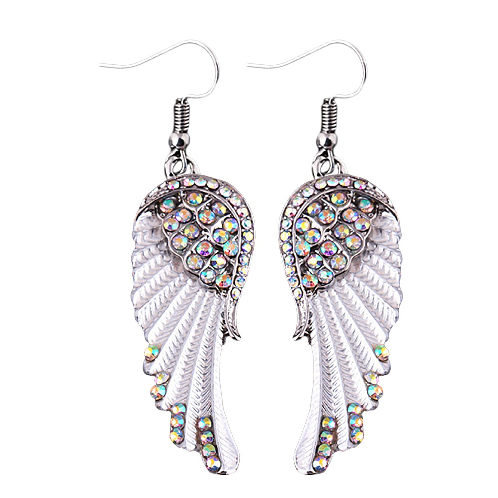 Angel Wings Women's Jewelry - Elegant Rhinestone Dangle Earrings with Silver Pendant, Mid-Length Drop Earrings for Daily Wear & Special Occasions | Perfect Gift for Her