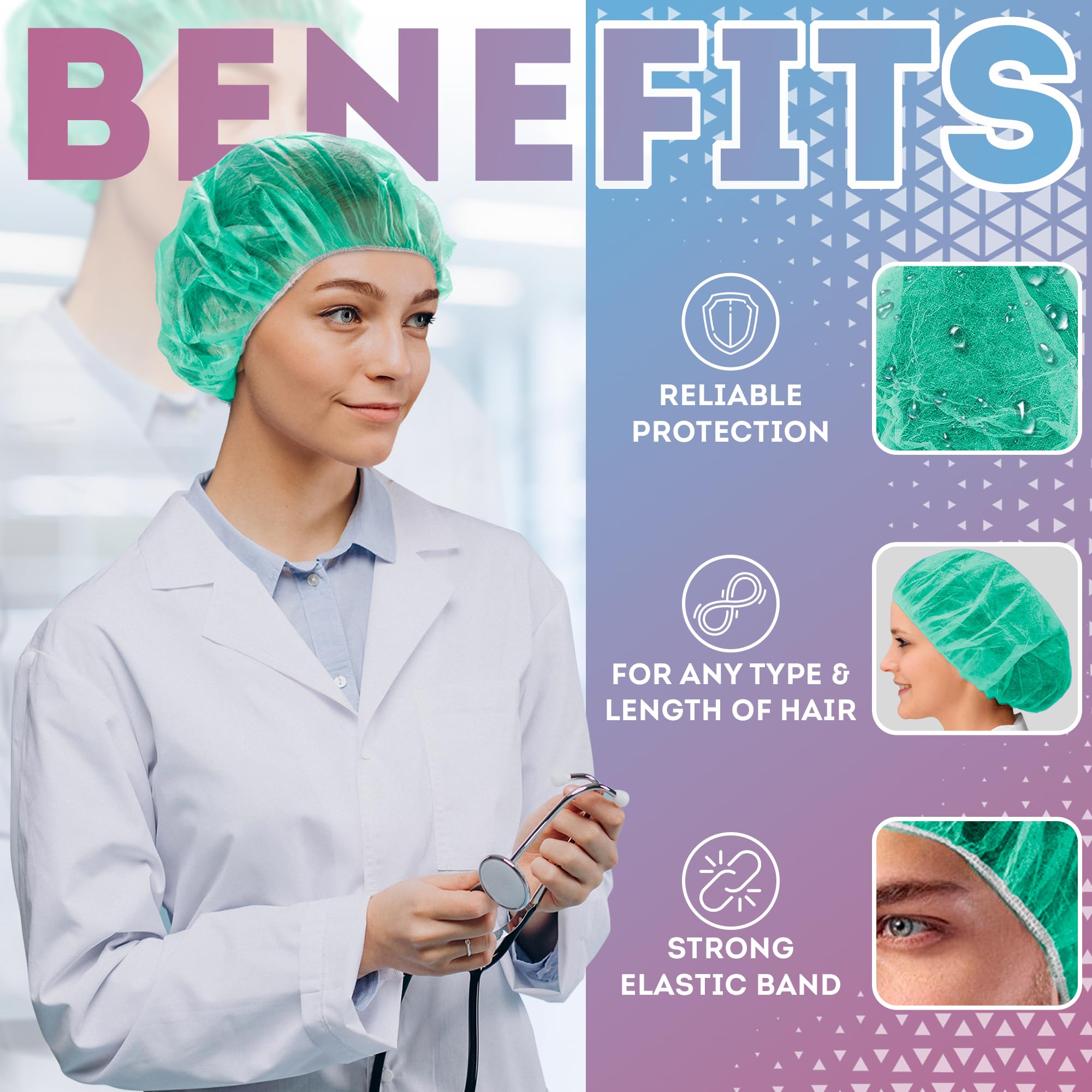 AMZ Medical Supply Green Disposable Bouffant Caps - 24 Inch, Pack of 1000 | Breathable Polypropylene Hair Covers for Nurses & Food Service Workers | Elastic Band Medical Caps for Hospitals, Restaurants & Healthcare Facilities