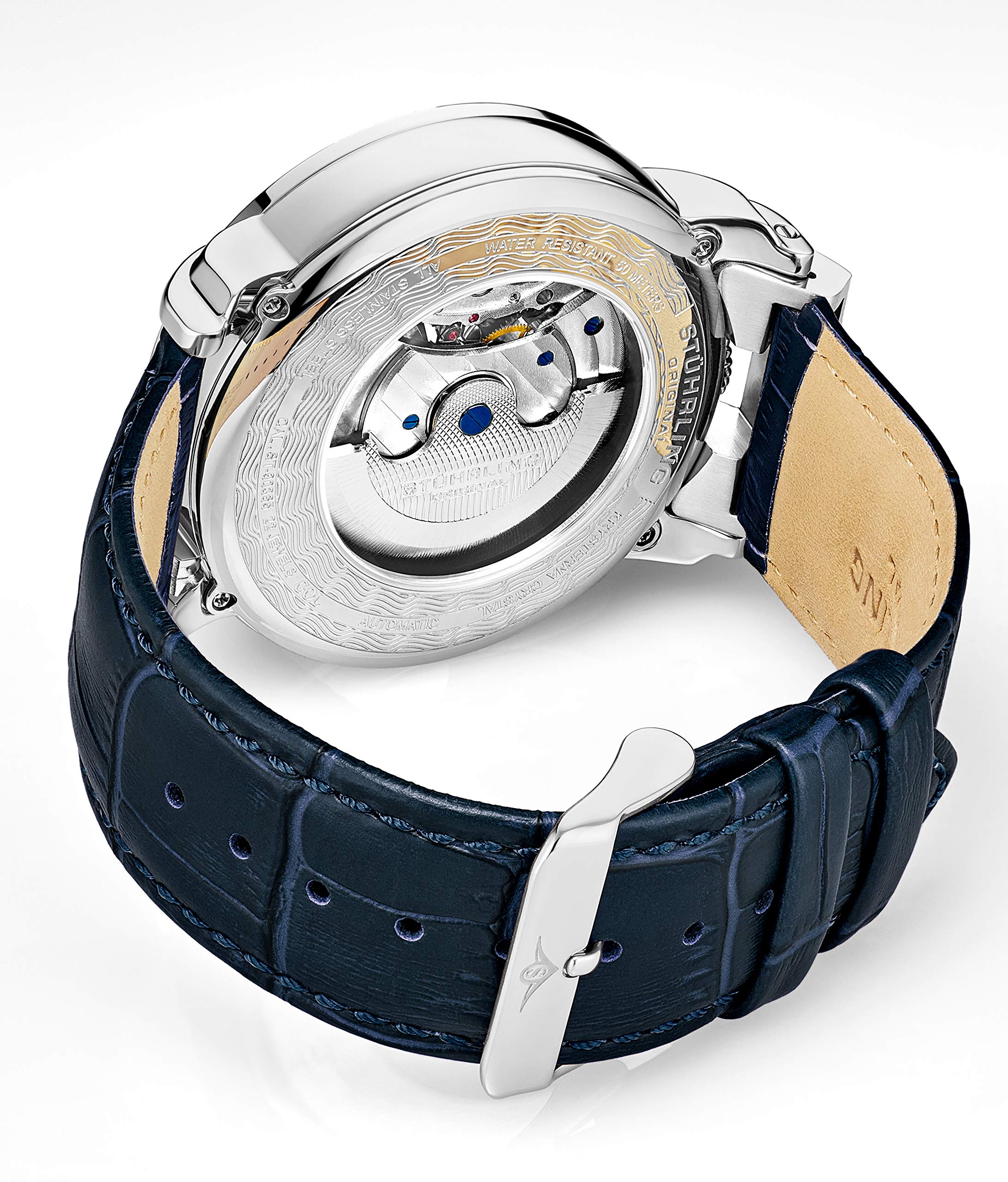 Stuhrling Original Men's Automatic Skeleton Watch - Luxury Leather Dress Watch with Stainless Steel Case - Self-Winding Mechanical Analog Watch for Men - Perfect for Business, Formal Events & Everyday Wear