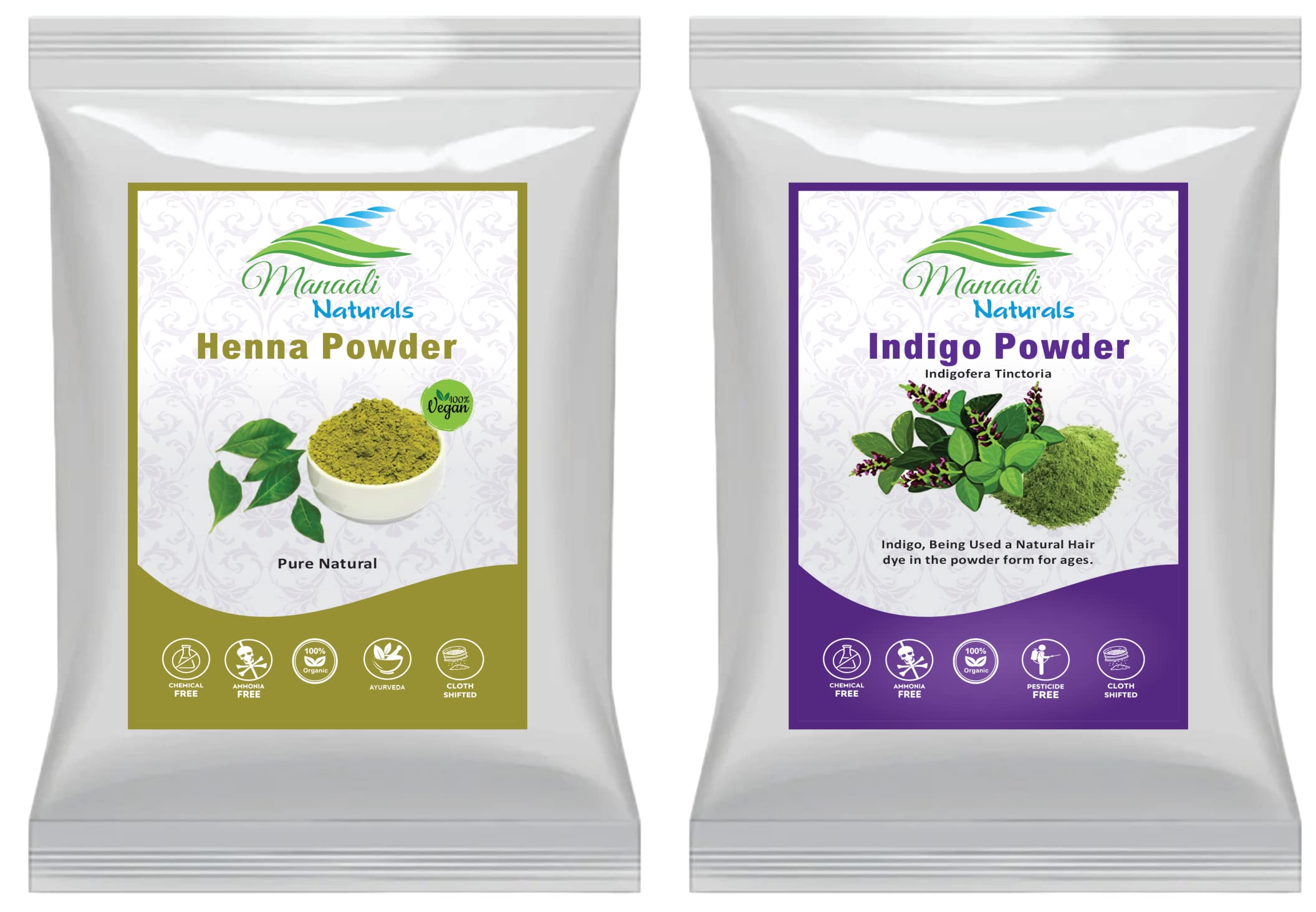 Manaali Naturals Black Hair Dye - 100% Natural Henna Powder & Indigo Powder Combo (200g) for Gray Coverage & Hair Conditioning | Safe for DIY Hair Coloring at Home