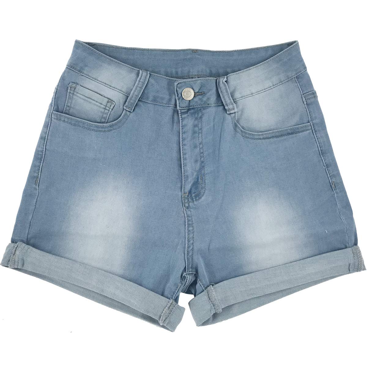 Vanberfia Women's Stretchy Denim Mid Rise Jean Shorts with Pockets - Comfortable & Stylish Casual Summer Shorts for Beach, Travel and Everyday Wear