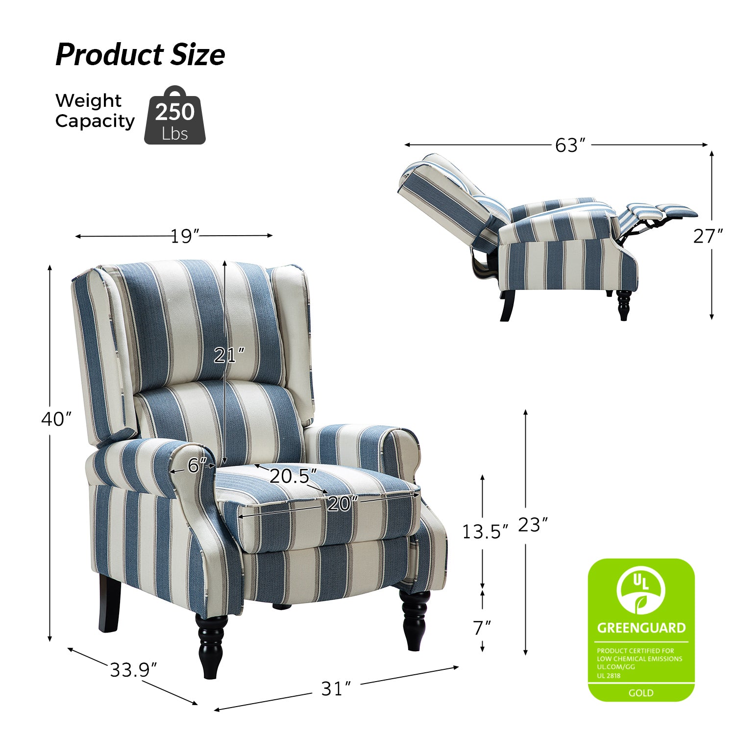 Erdeni Upholstered Manual Wingback Recliner Chair - Comfortable Living Room Armchair with Smooth Reclining Mechanism - Perfect for Home Theater, Reading Nook & Relaxation