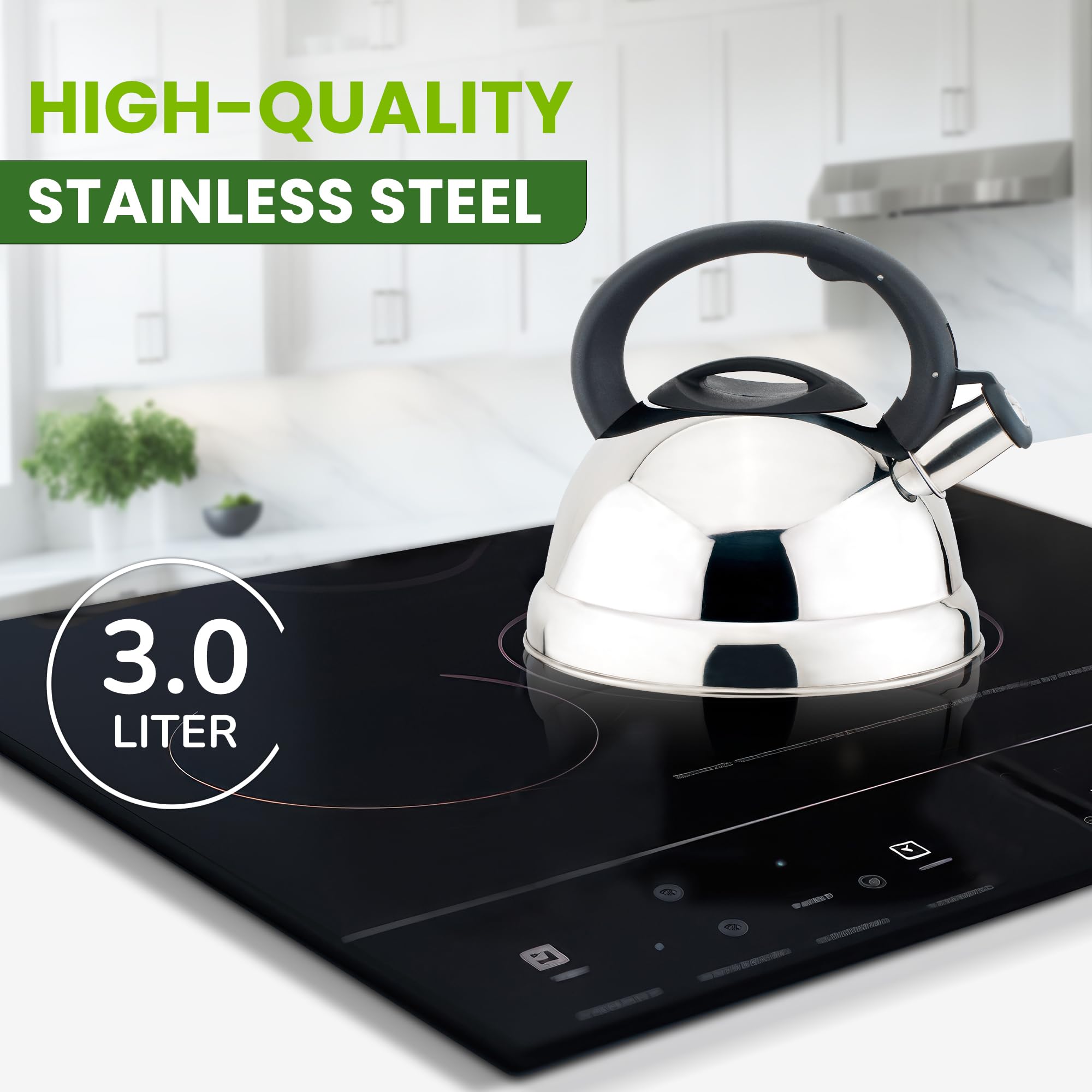 Stainless Steel Whistling Tea Kettle with Nylon Handle - 3.0L Stovetop Kettle for Tea & Coffee - Perfect for Home Kitchen, Office & Camping Use