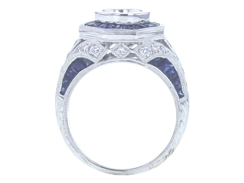 Exquisite Diamond and Sapphire Millgrained Ring – Elegant 14K Gold Wedding Band for Women, Perfect for Engagement, Anniversary & Special Occasions
