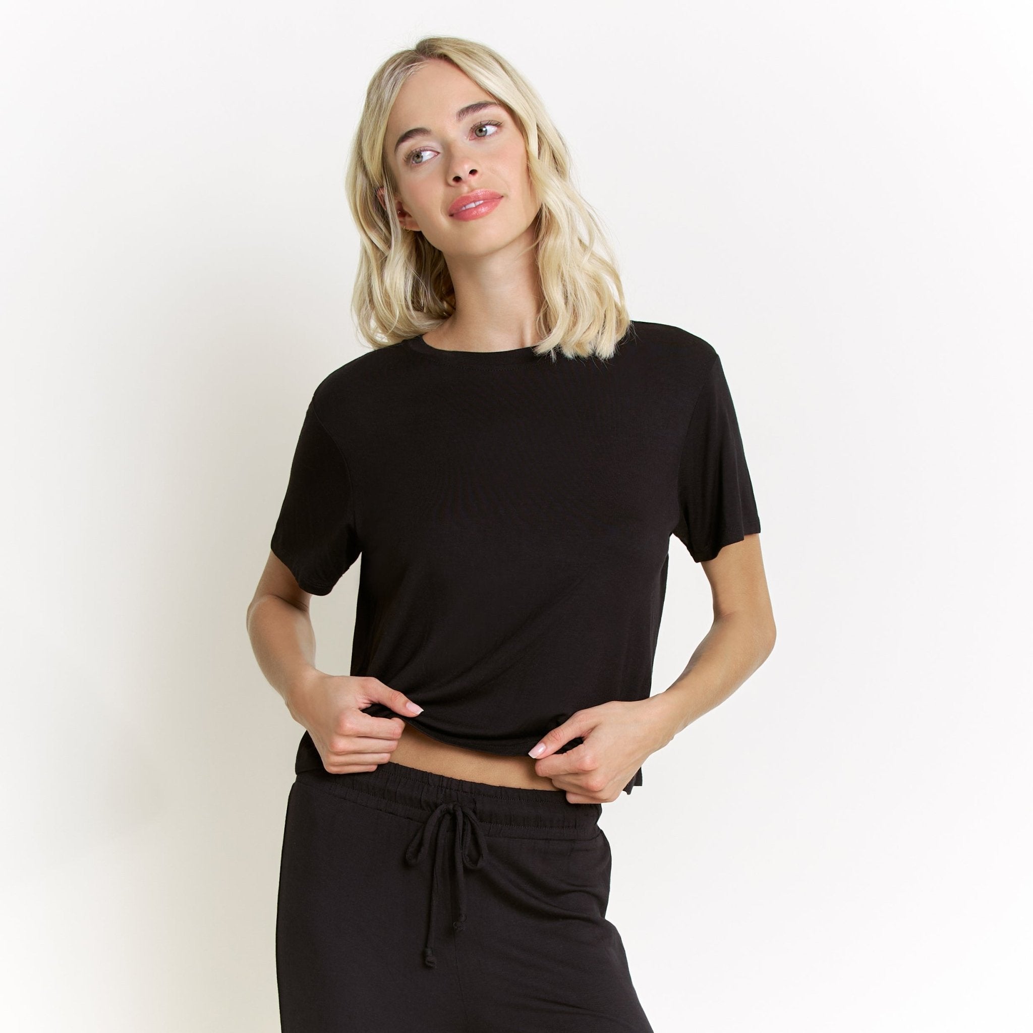 All American Tee Pant Set for Women - Soft Cotton Black Lounge Wear - Perfect for Home, Yoga, and Casual Outfits