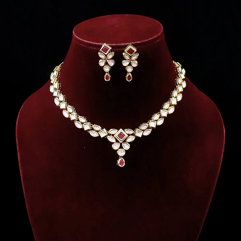 Luxury Gold Plated Royal Kundan Necklace and Earrings Set (D538) - Perfect for Weddings, Parties, and Special Occasions