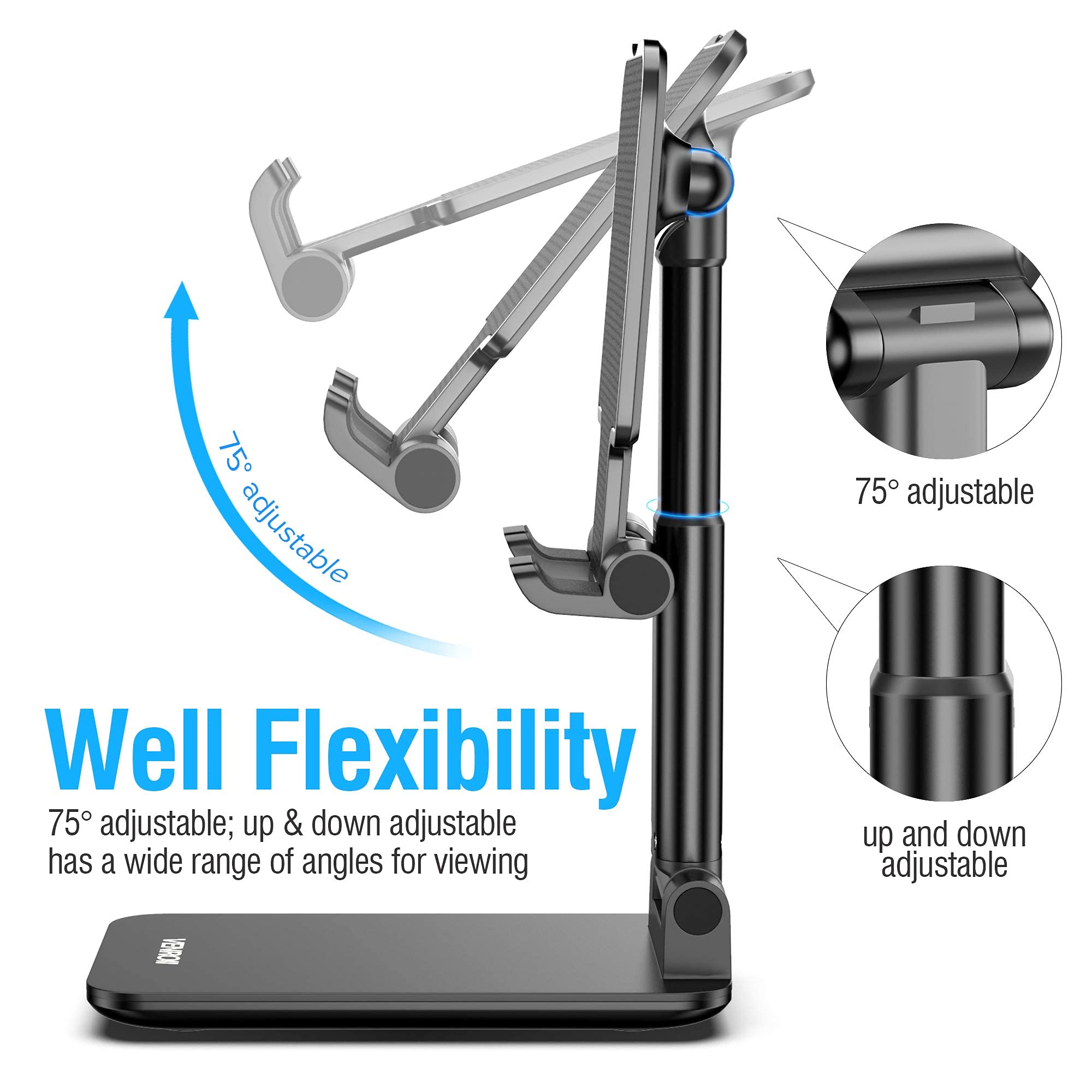 Adjustable Phone Stand for Desk - Foldable Holder Compatible with iPhone & Smartphones - for Work & Watching Videos