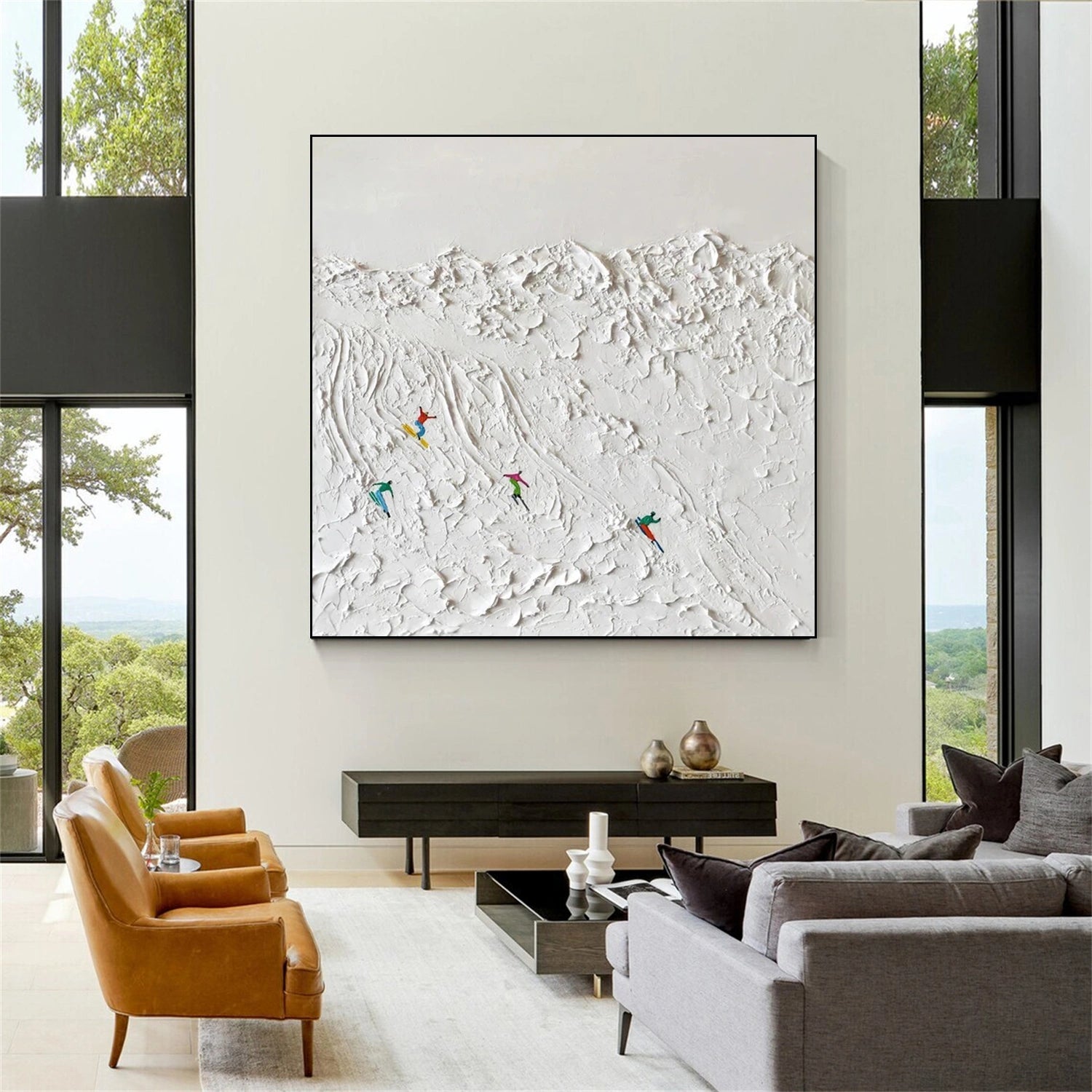 SP 046 Textured Skiing Sport Art Painting Canvas - Perfect for Home Decor, Office Wall Art & Winter Sports Enthusiasts