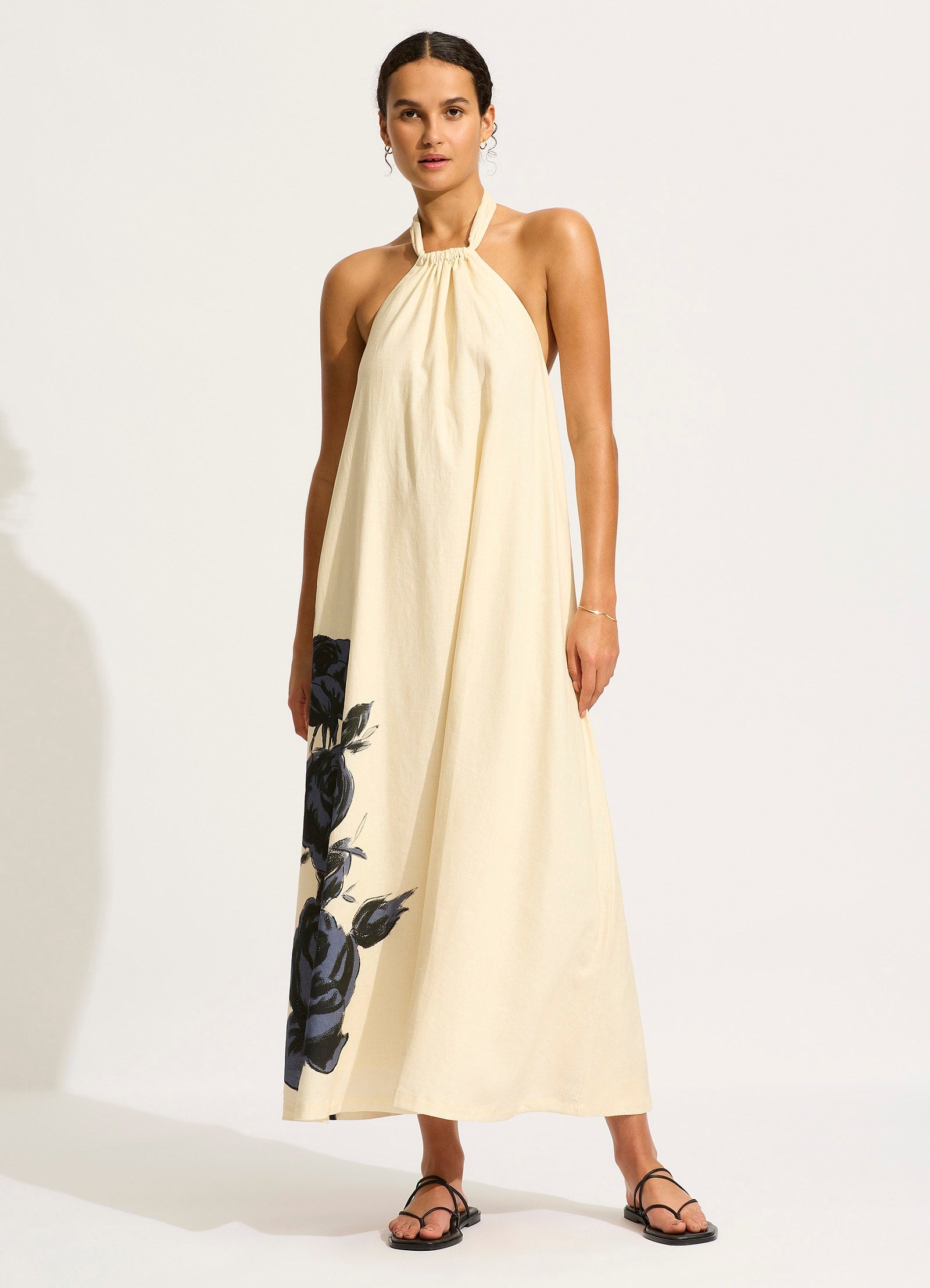 Elegant Rococo Maxi Dress for Women - Black Flowy Long Dress for Summer, Beach, and Evening Parties