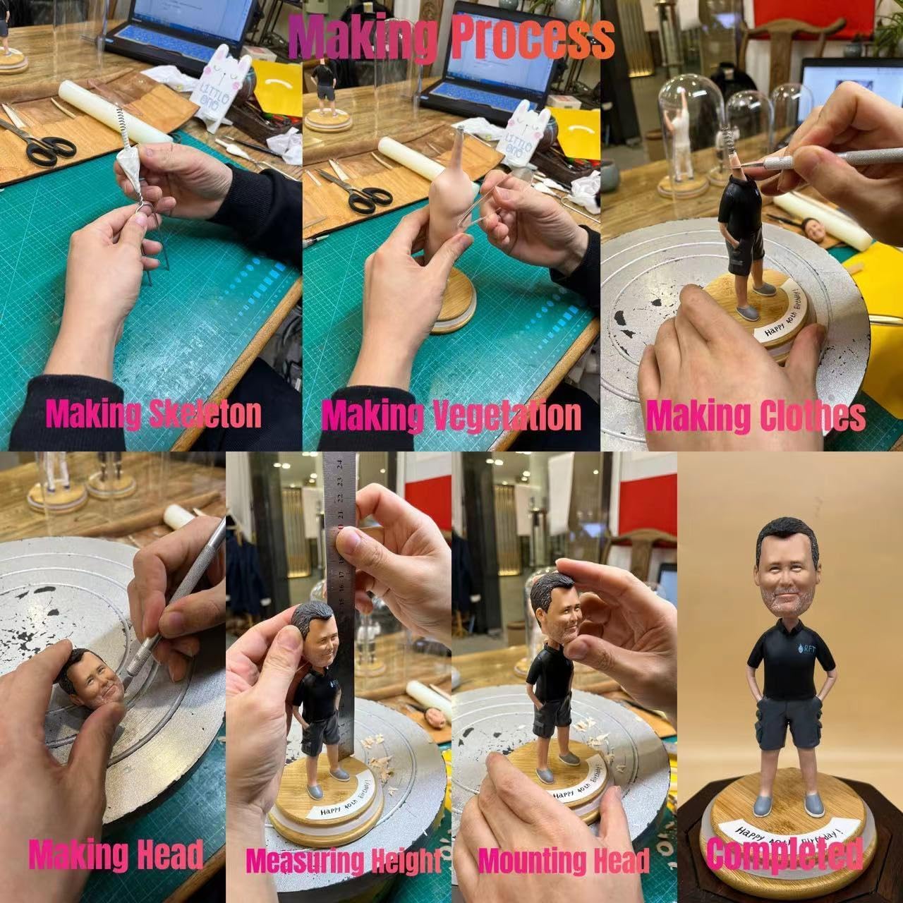 Custom Bobbleheads - Unique Handmade Personalized Figurines with Full Body Customization & Sturdy Wooden Base - Perfect Graduation Gifts, Wedding Favors, Anniversary Presents & Office Decor
