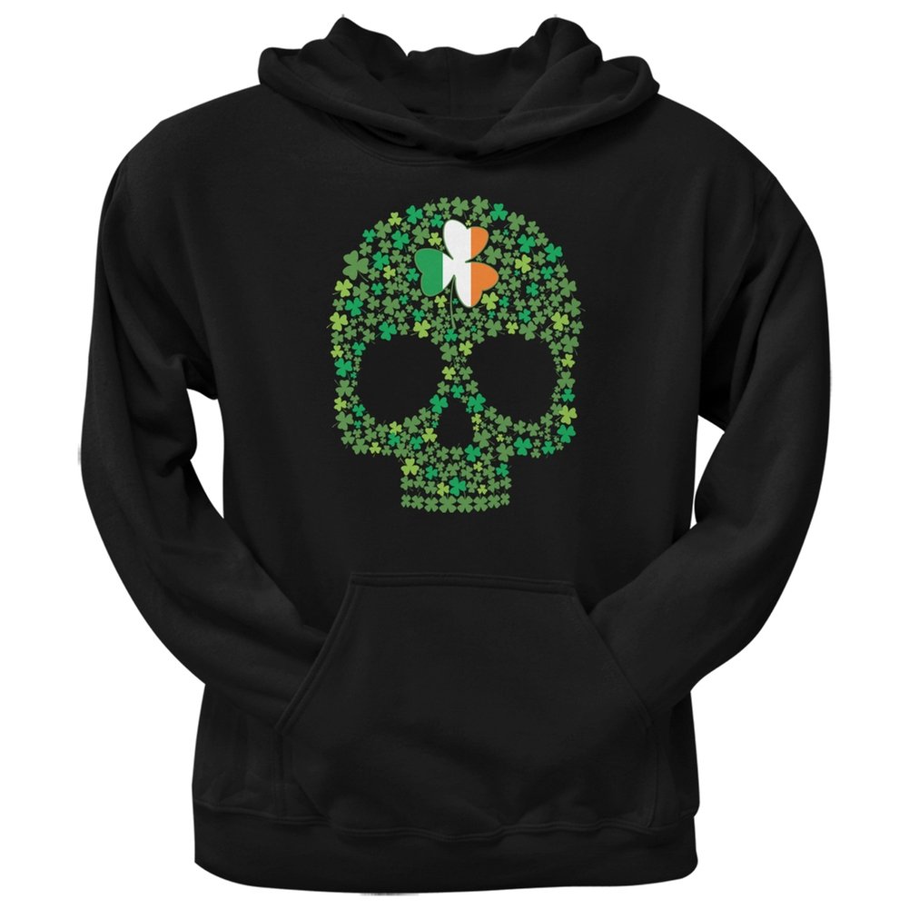 Old Glory St. Patrick's Day Shamrock Skull Black Adult Hoodie - Small Size - Perfect for Irish Festivals, Pub Crawls & St. Paddy's Day Celebrations