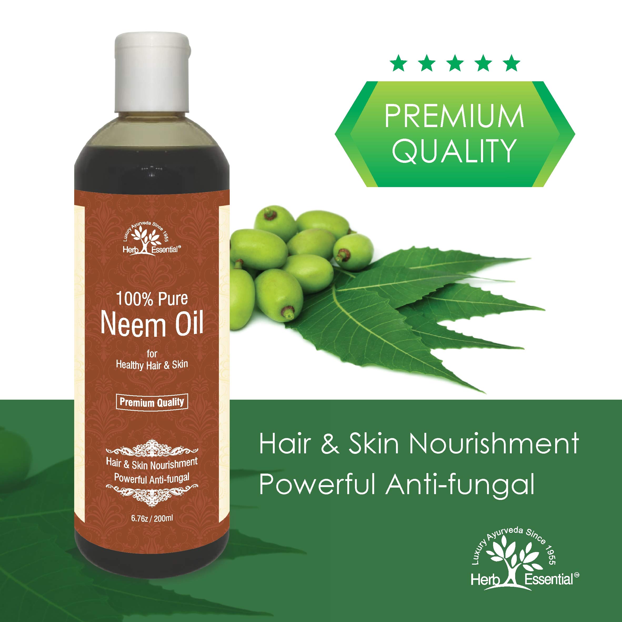 Organic Neem Oil for Hair Growth & Skin Care - 100% Pure Cold Pressed (200ml) - Natural Remedy for Dandruff, Acne & Scalp Health - Perfect for DIY Beauty & Aromatherapy