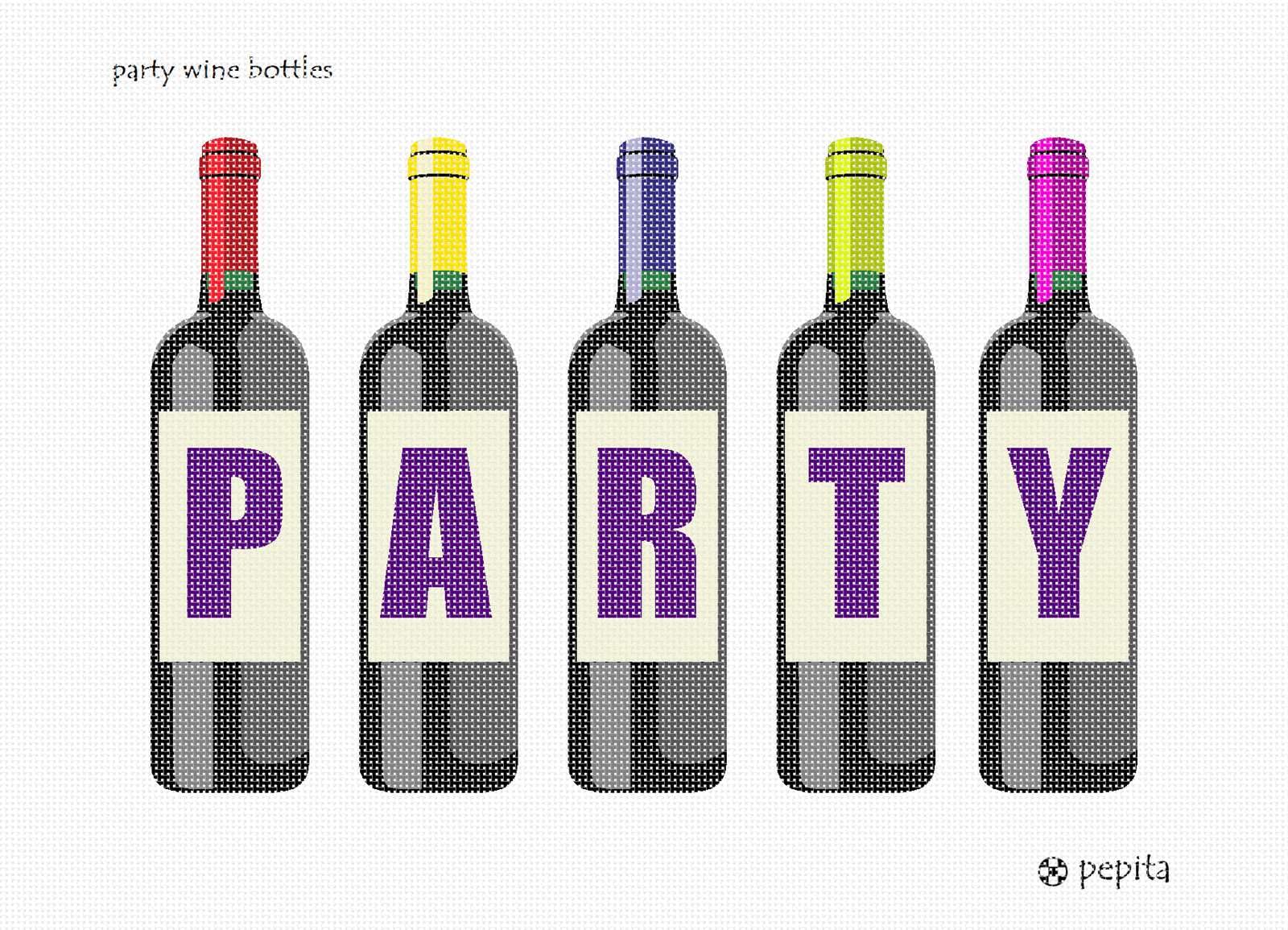 Pepita Needlepoint Kit - Party Wine Bottles Design (15