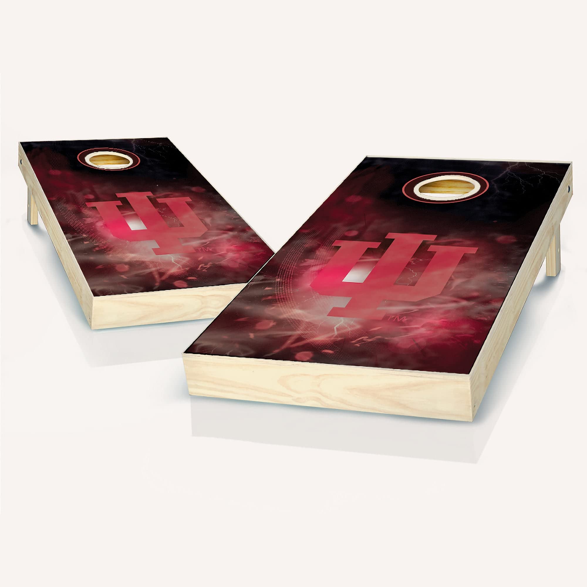 Premium Indiana Smoke Look Cornhole Game Set - 2 Wooden Boards & 8 Bean Bags for Outdoor Tailgating, Backyard Parties, and BBQ Events