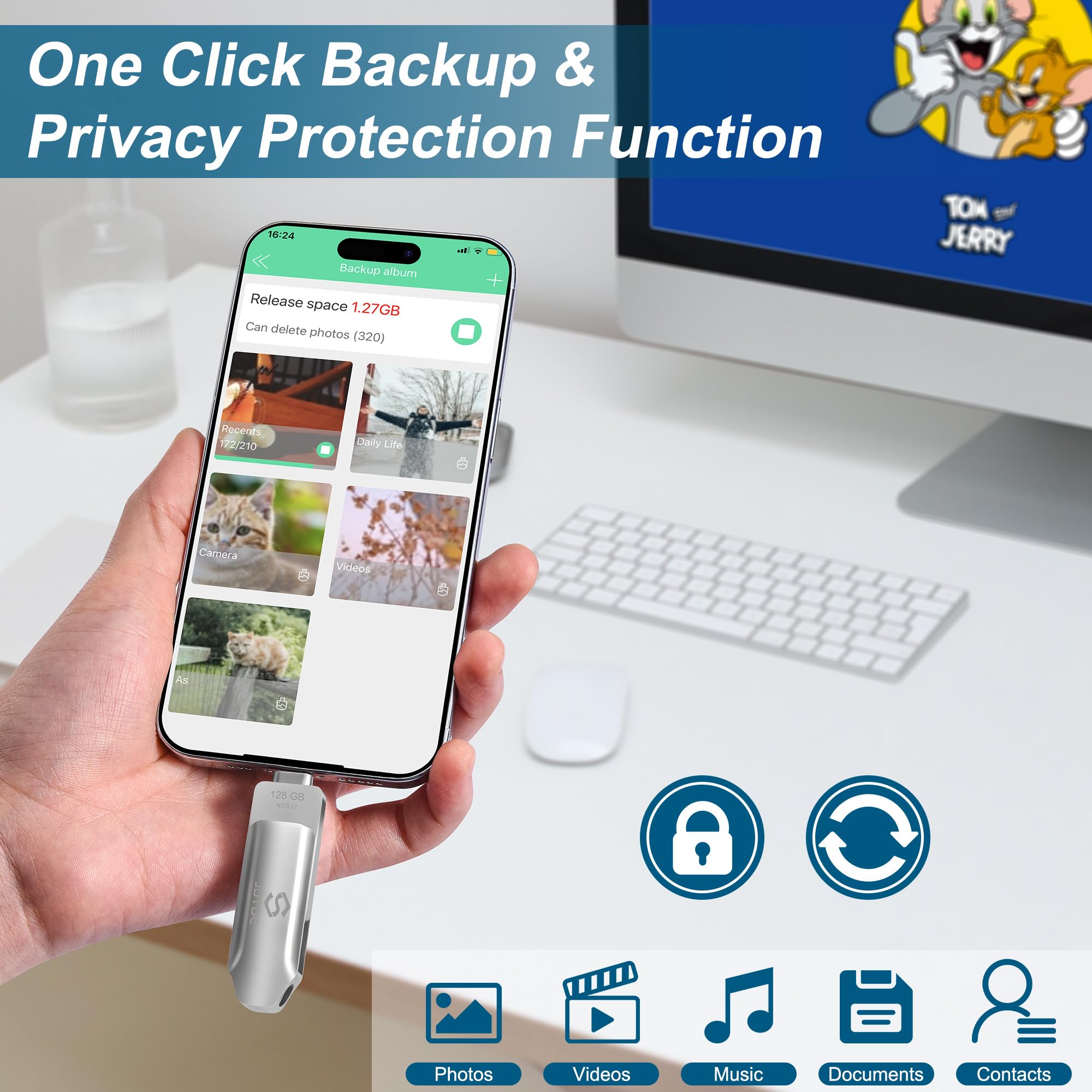 128GB Photo Stick for iPhone 15/16, USB Flash Drive with Lightning & USB-C Ports, External Memory Storage for iPhone iPad Android - Perfect for Photo Backup, File Transfer and Extra Storage on the Go