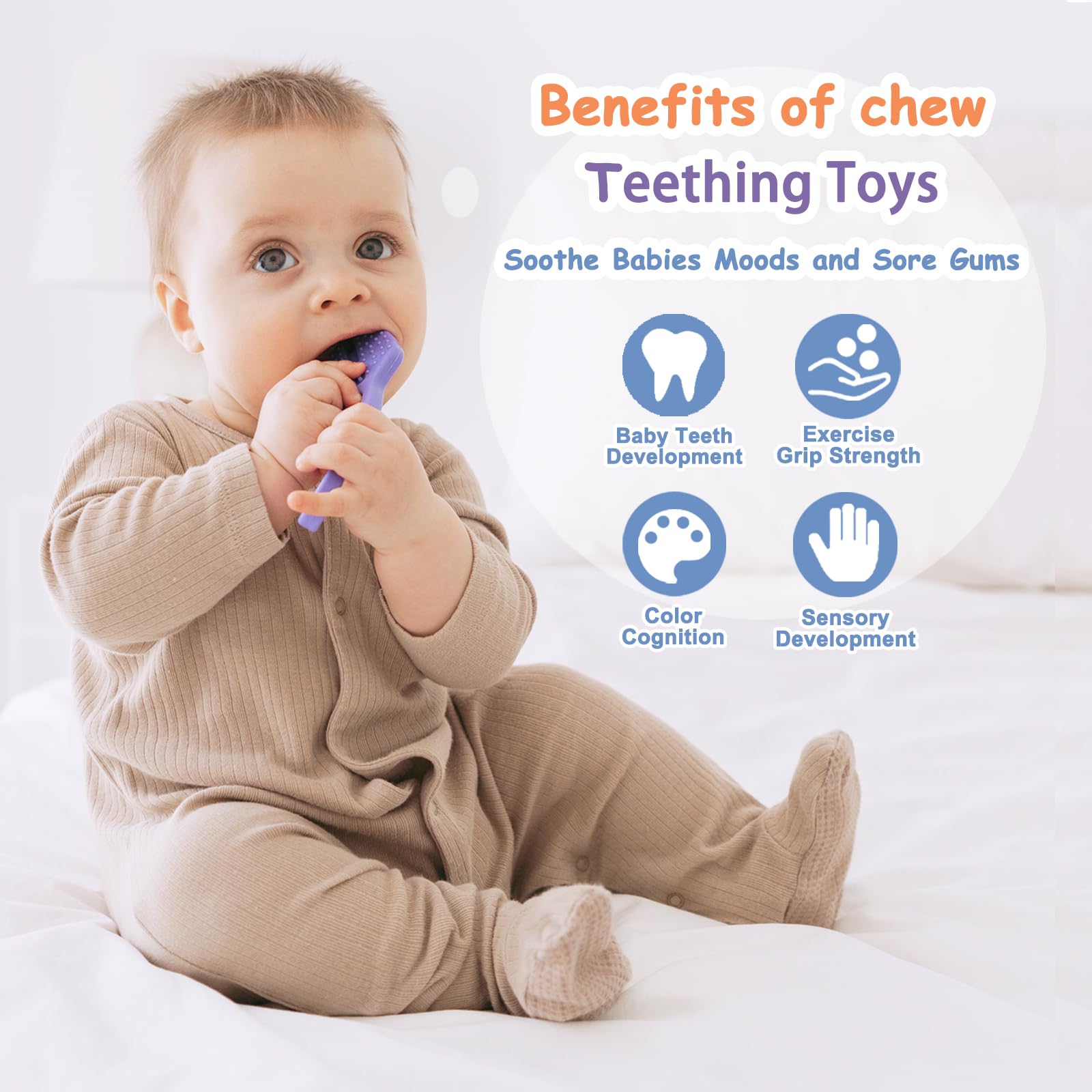 **Organic Silicone Baby Teething Toys for Infants 3-24 Months - BPA-Free, Freezable Chew Toys for Soothing Sore Gums - 4-Piece Set for Boys & Girls - Perfect for Home, Travel & Daycare Gifts**