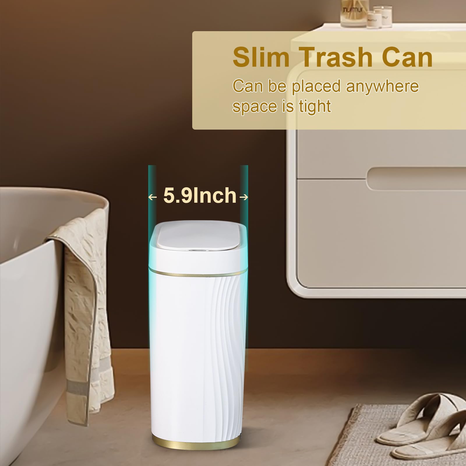 Automatic Sensor Trash Can with Lid - 2 Gallon/7.5L Smart Garbage Bin, Slim Waterproof Waste Basket for Bathroom, Bedroom, Living Room & Office - Hands-Free Touchless Disposal for Hygiene & Convenience