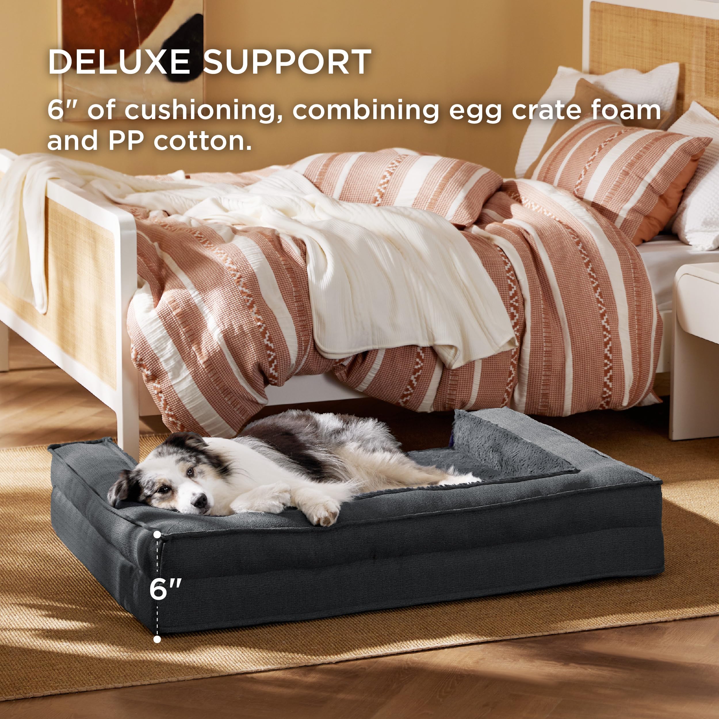 Bedsure Orthopedic Dog Bed for Extra Large Dogs - Egg Crate Foam Support, Waterproof & Washable Cover, Plush Velvet Surface, Non-Slip Bottom - Perfect for Large Breed Dogs in Living Room, Bedroom or Kennel (Charcoal)