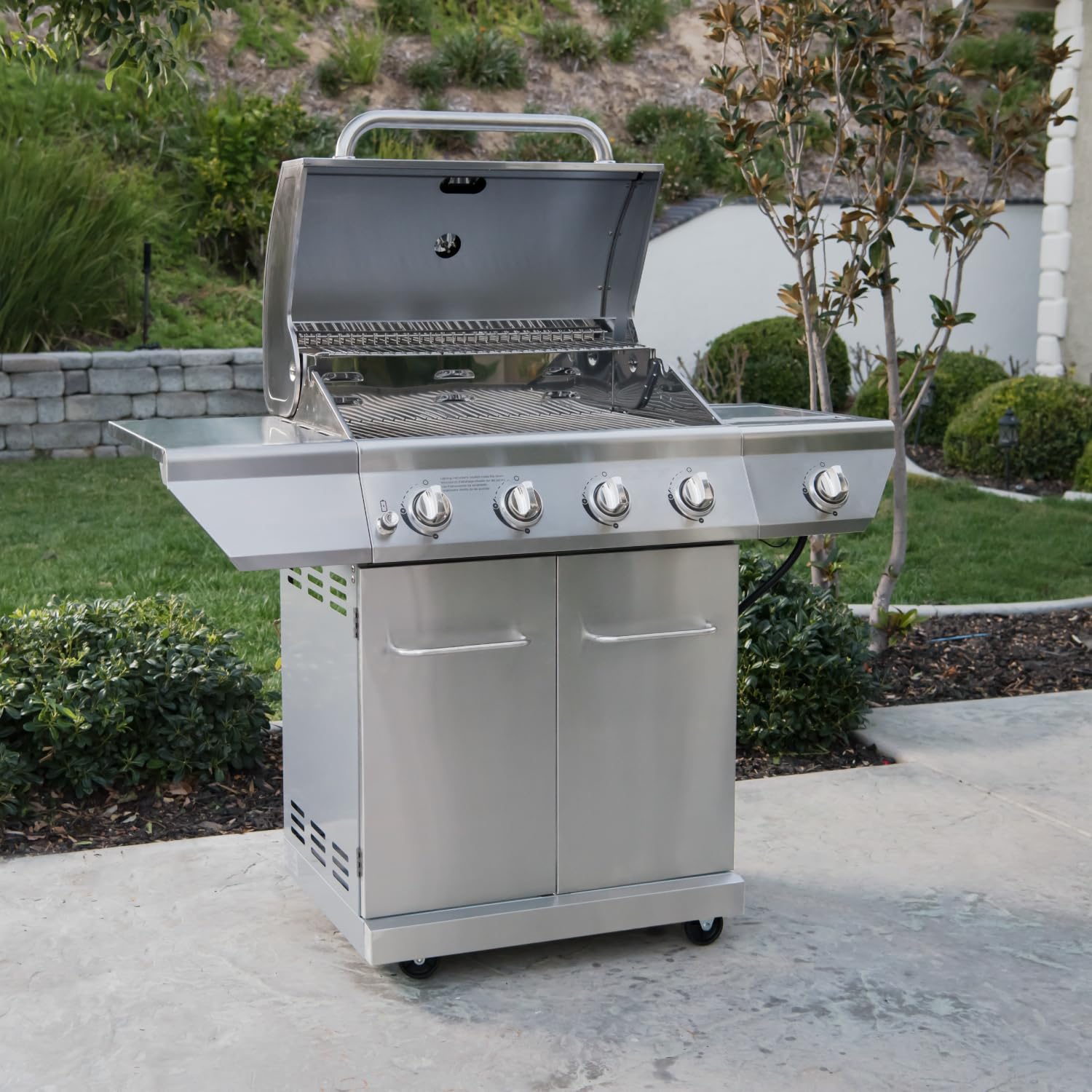 Nexgrill 4-Burner Stainless Steel Propane Gas Grill with Side Burner - 60,000 BTUs, 626 sq. in. Cooking Space - Ideal for Outdoor BBQ, Backyard Parties, Patio Dining & Camping - Silver (Model 720-0830H)