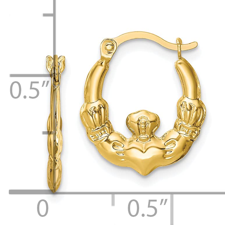 10K Yellow Gold Claddagh Hollow Hoop Earrings - 16mm Irish Celtic Jewelry for Women, Perfect for St. Patrick's Day, Weddings & Gift Giving