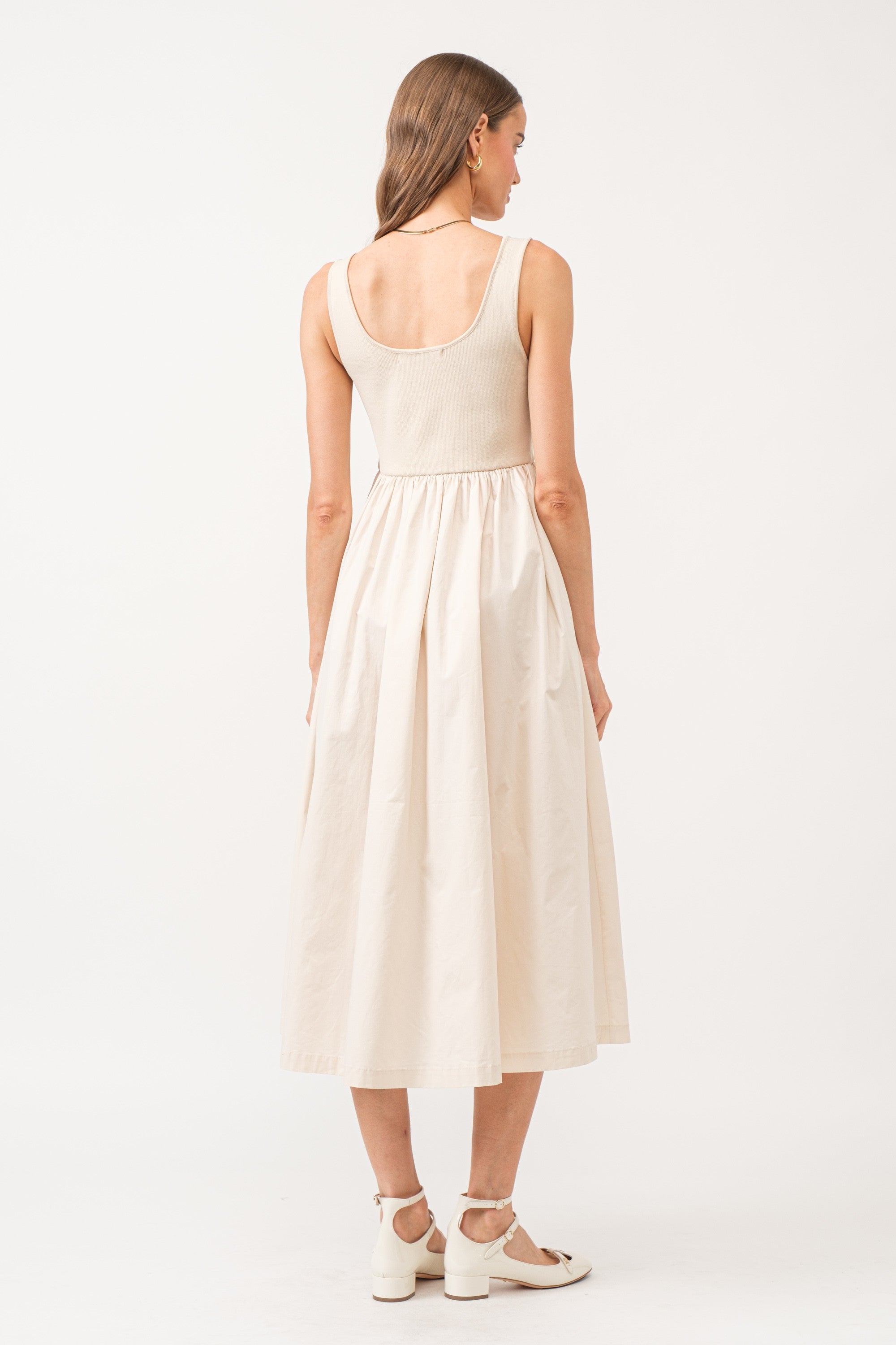Beige Sleeveless A-Line Midi Dress for Women - Summer Casual Flowy Dress for Beach, Party & Everyday Wear