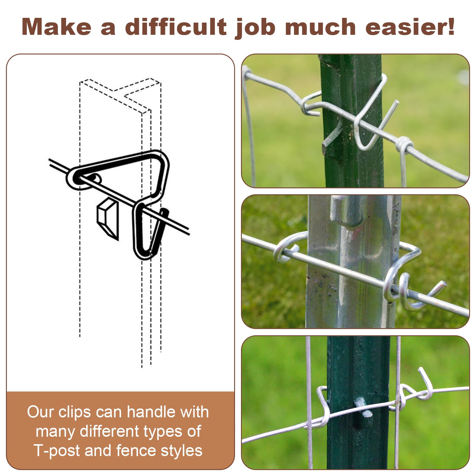 Galvanized Steel T-Post Clips - 200 Pack of Pre-Cut Fence Wire Clips for Easy & Time-Saving Installation | Perfect for Farm Fencing, Garden Borders, and Livestock Enclosures
