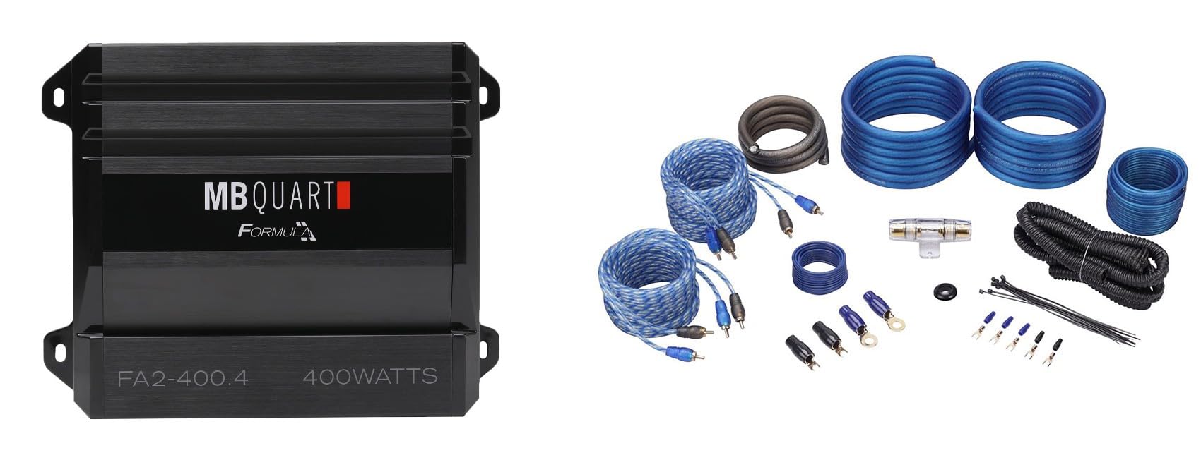 MB QUART FA2-400.4 400W 4-Channel Car Amplifier with Rockville RWK42 Wiring Kit - High Power Class Q1 Car Audio Amp for Clear Sound - Perfect for Car Stereo Upgrades & Bass Enhancement