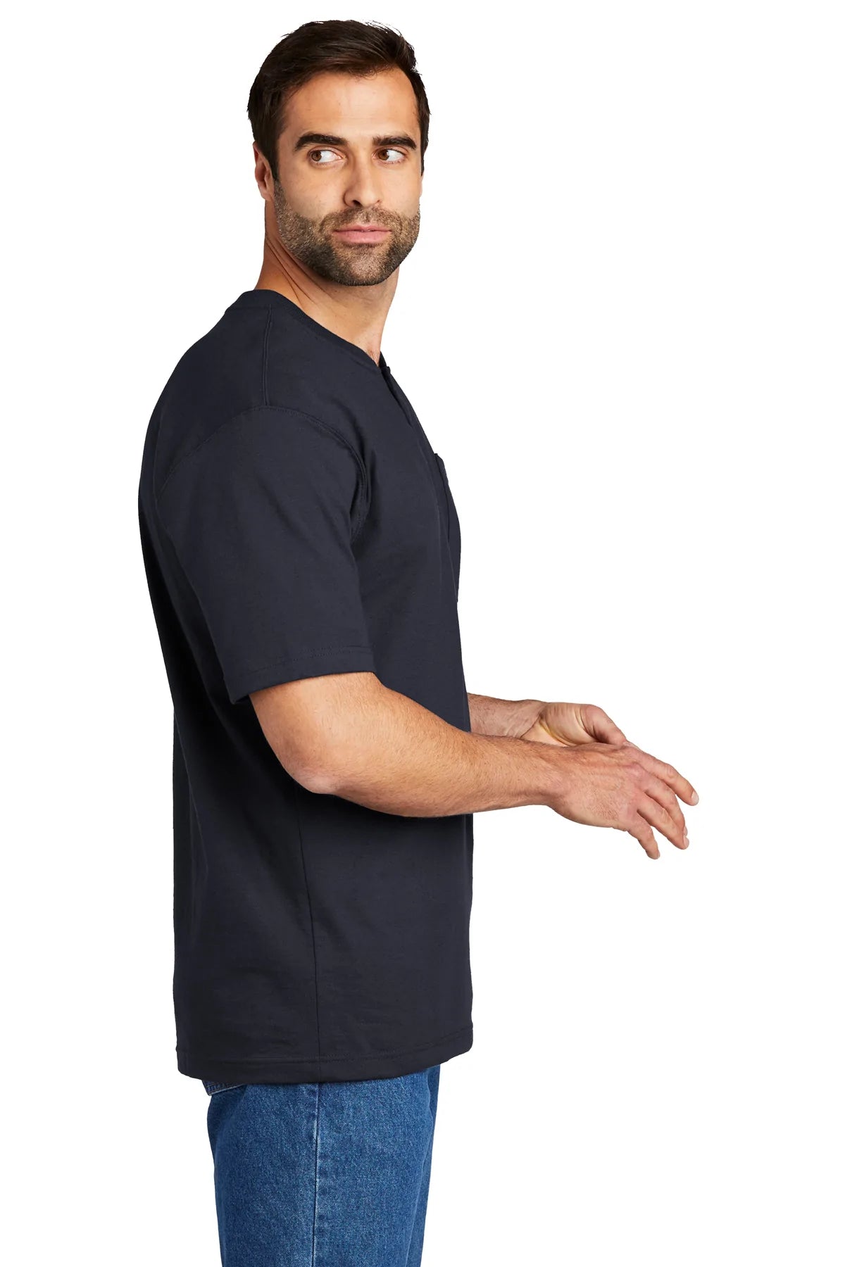 Carhartt Men's Custom Henley T-Shirt - Navy Blue Short Sleeve Cotton Shirt for Work, Casual Wear & Outdoor Activities