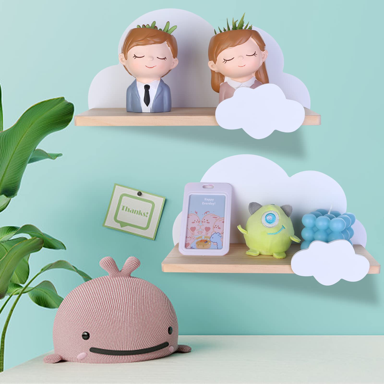 2Pcs White Cloud Floating Shelves for Kids Nursery & Bedroom - Wooden Wall Mounted Book Storage Shelves - Perfect for Baby Room Decor, Book Organization & Space Saving Storage Solutions