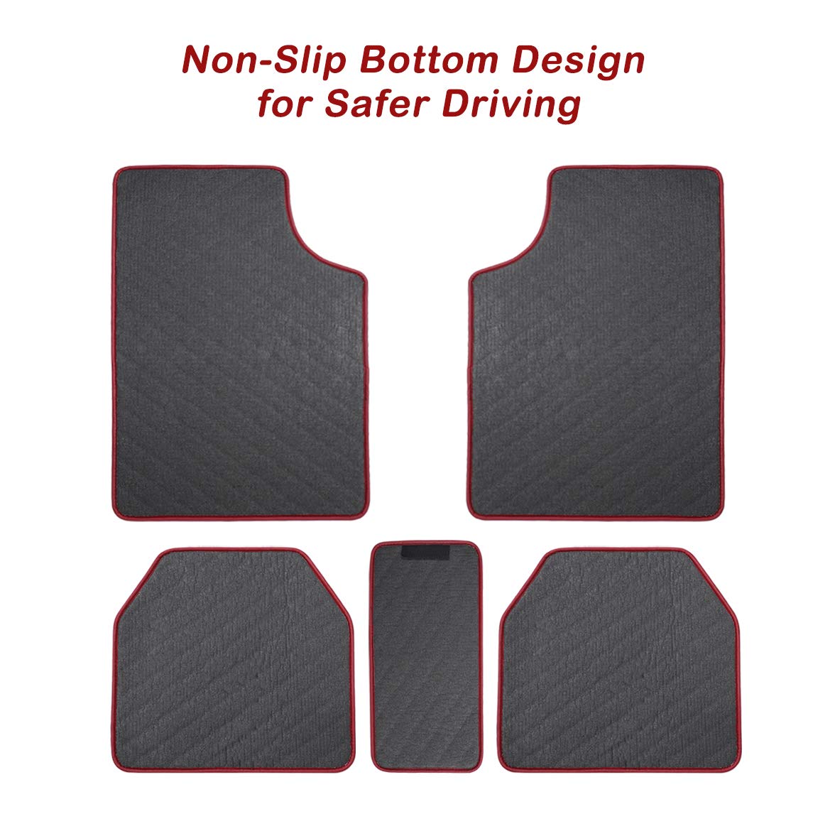 5-Piece Universal Leather Car Floor Mats Set - Non-Slip All Weather Protection for SUVs, Trucks & Vans (Front & Rear, Wine Red) | Durable & Stylish Interior Upgrade for Daily Commute & Road Trips