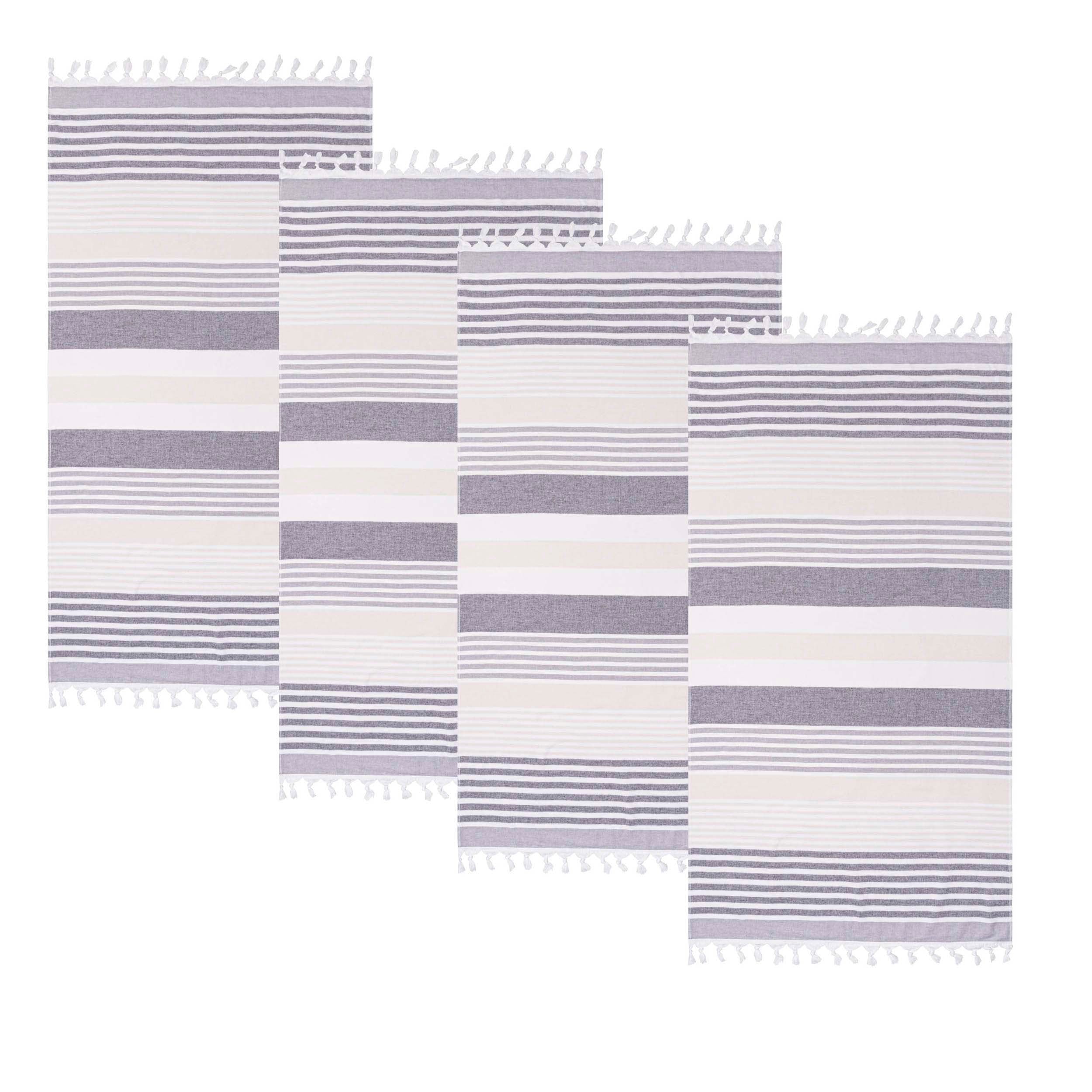 Meera Stripe Fouta 4-Piece Beach Towel Set with Tassels - Soft, Absorbent & Quick-Drying - Perfect for Pool, Beach, Yoga & Spa Days
