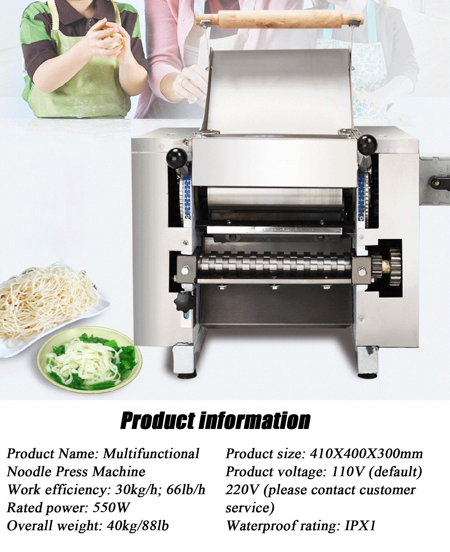 NEWTRY 550W Commercial Electric Pasta Maker Machine - 66lb/h Multi-Function Dough Press for Pasta, Dumpling, Noodle & Spaghetti (Includes 2mm Round Noodle Blade) | Perfect for Restaurants, Catering & Home Kitchen Use