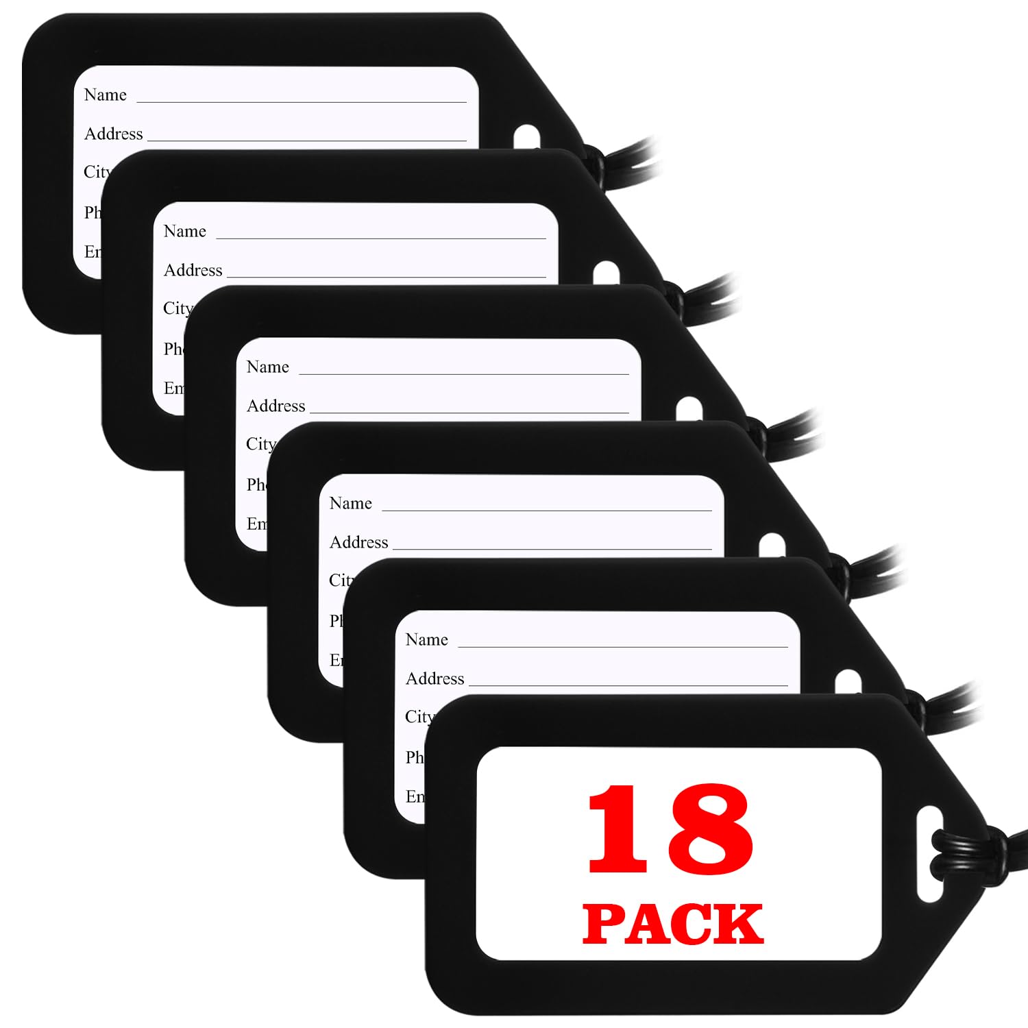 18 Pack Bright Luggage Tags for Suitcases - Durable Travel Bag Tags with Name Card Holder, Perfect for Kids & Family Travel Accessories (Black) by Sodsay | Ideal for Airports, Cruise Ships & Vacation Identification