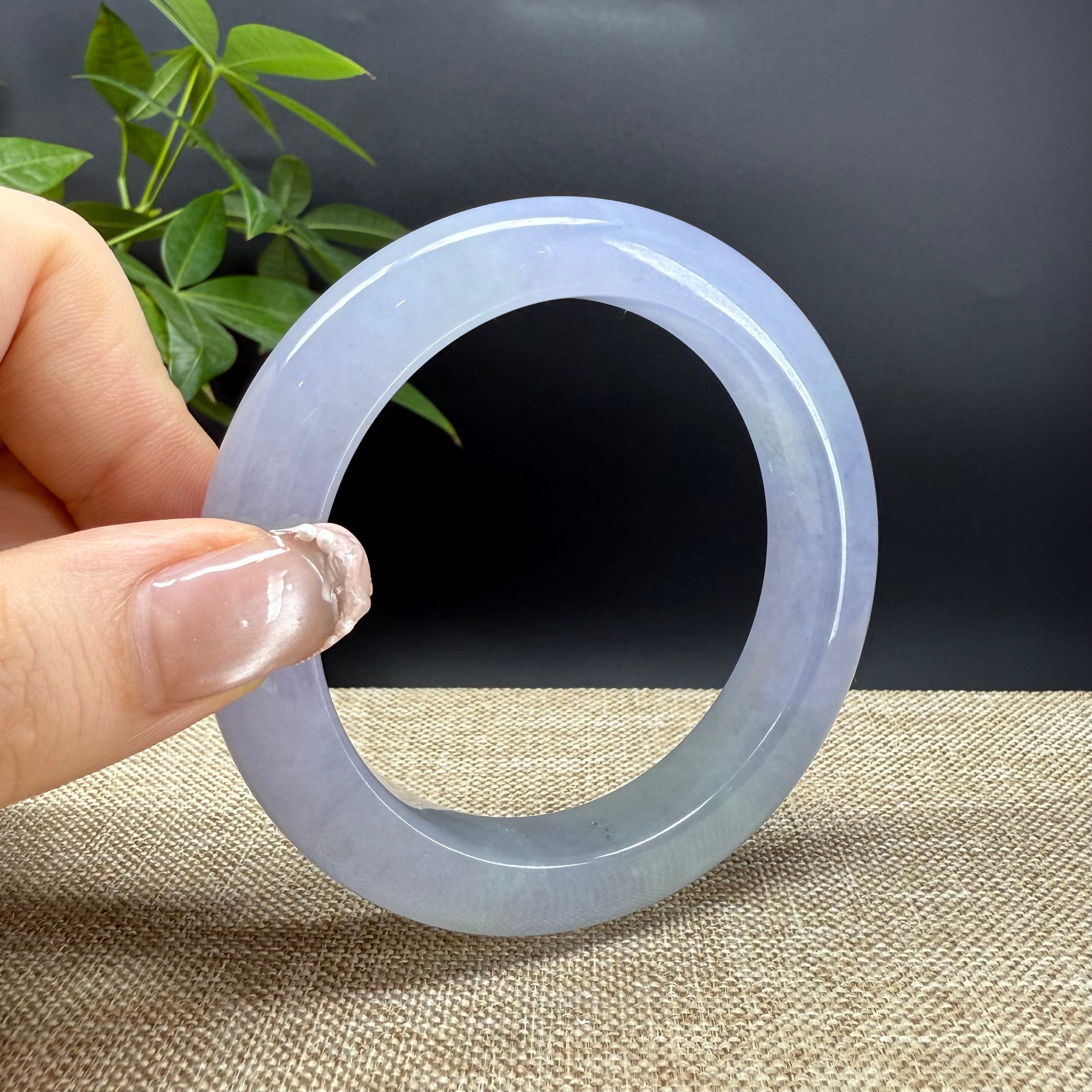 Authentic Burmese Icy Lavender Green Jadeite Bangle Bracelet - 57.4mm Handmade Jewelry for Women | Perfect for Weddings, Gifts & Spiritual Healing