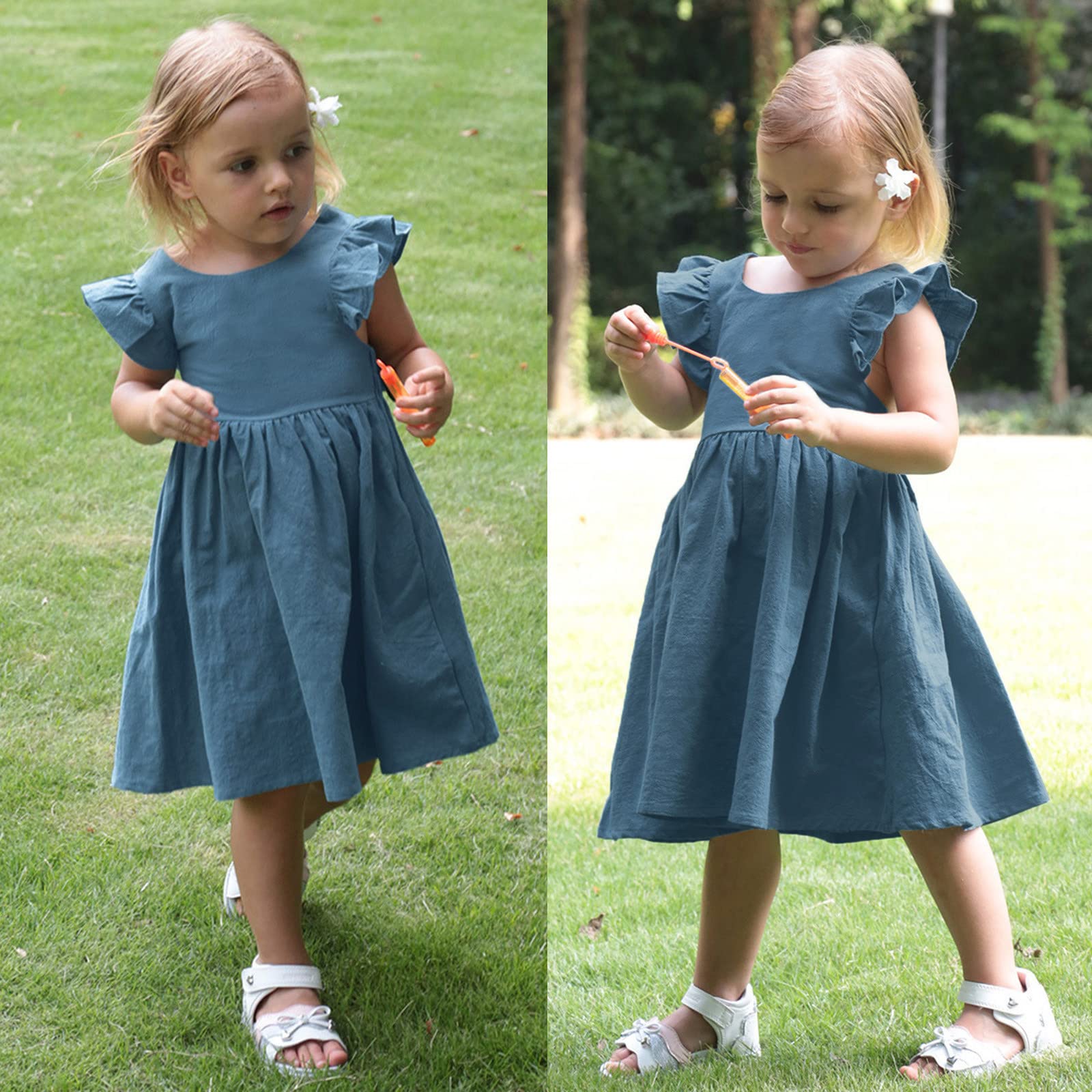 Toddler Girls Cotton Linen Ruffle Halter Sundress - Princess Sleeveless Jumper Dress for Baby & Kids | Perfect for Birthday Parties, Photo Shoots & Summer Outfits