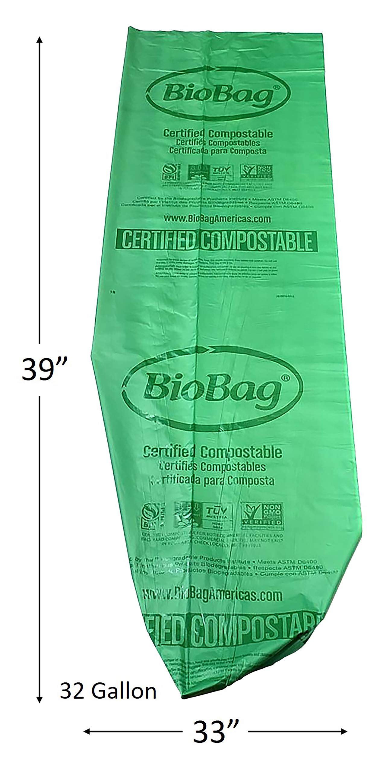 BioBag (USA) The Original 32 Gallon Compostable Trash Bags - 120 Count, 100% Certified Compostable Food Waste Bags, Extra Strong & Durable Kitchen Trash Liners - Perfect for Composting, Organic Waste Disposal & Eco-Friendly Kitchen Use