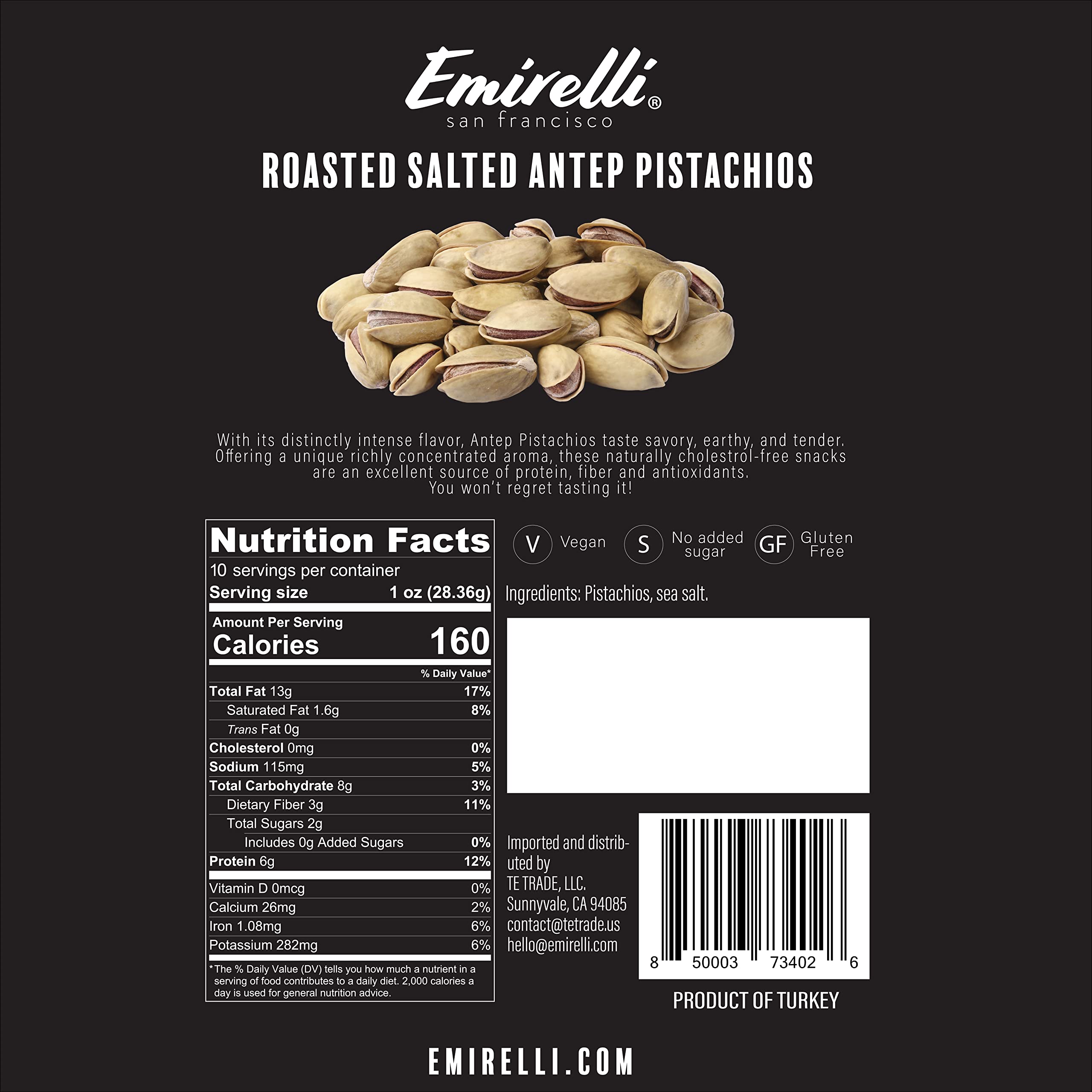 Premium Turkish Antep Pistachios in Shell - Roasted & Salted, Non-GMO, Gluten-Free, Vegan Healthy Snacks - Resealable Bag for Freshness (Pack of 6) - Perfect for Parties, Gifts & On-the-Go Snacking