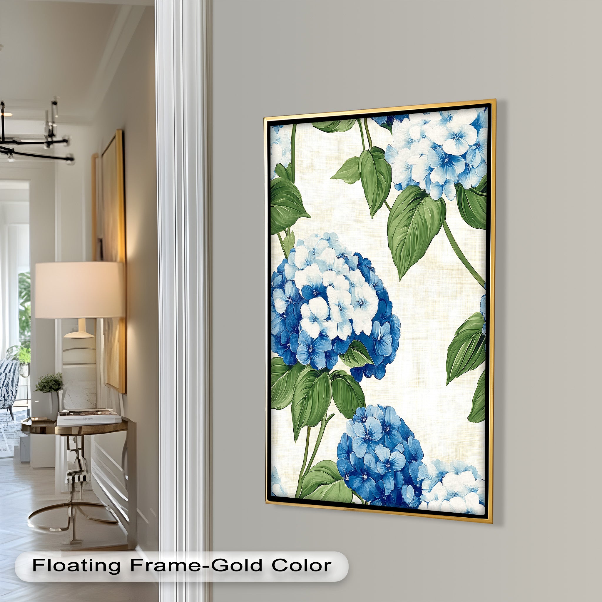 Blue and White Blooming Flower Oil Painting - Handmade Canvas Art for Home Decor, Living Room, Bedroom & Office Wall