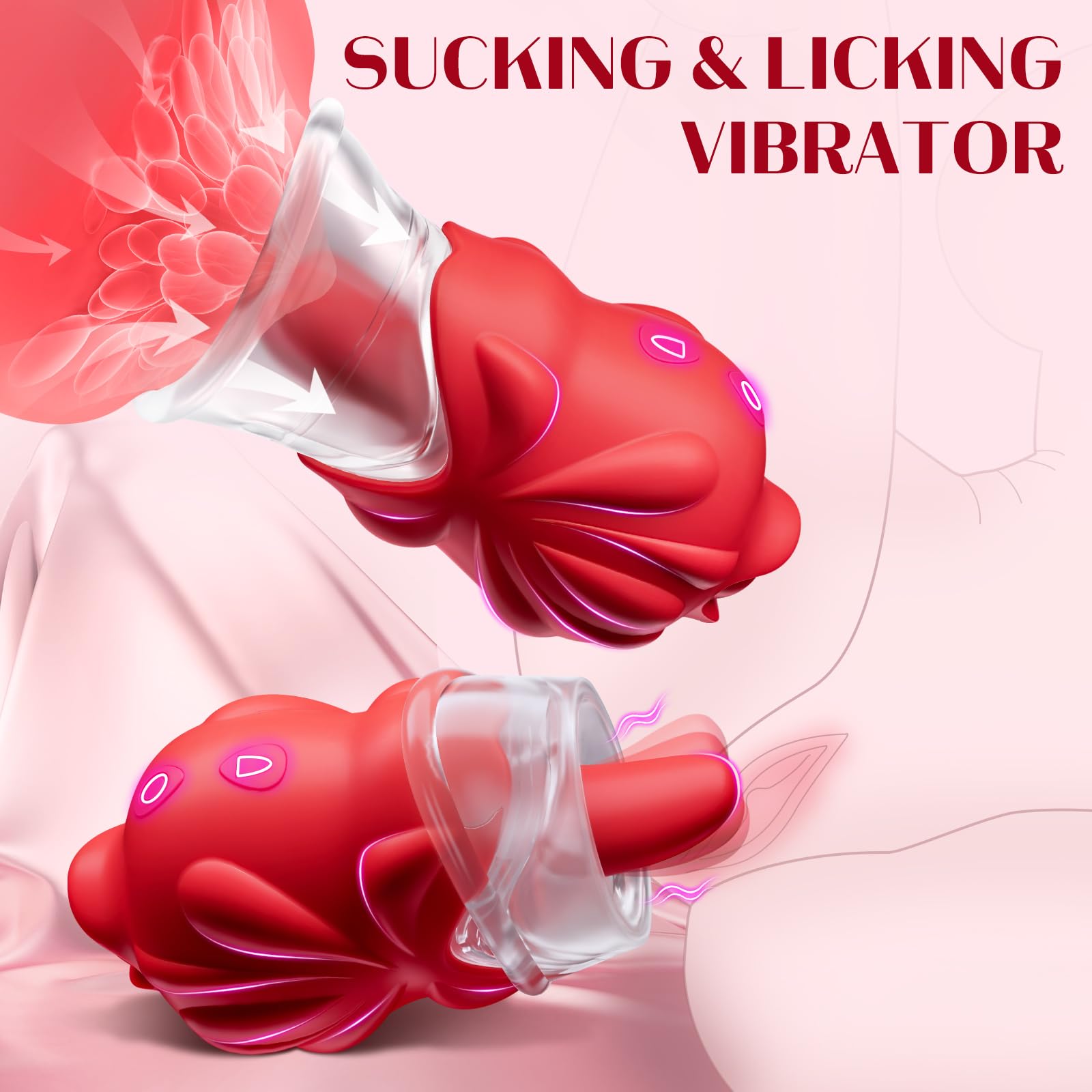 Rose Vibrator for Women - 2 in 1 Clitoral & Nipple Stimulator with 10 Licking & 10 Suction Modes, Rechargeable Adult Sex Toy for Solo Play & Couples - Perfect for Bedroom Fun & Sensual Massage