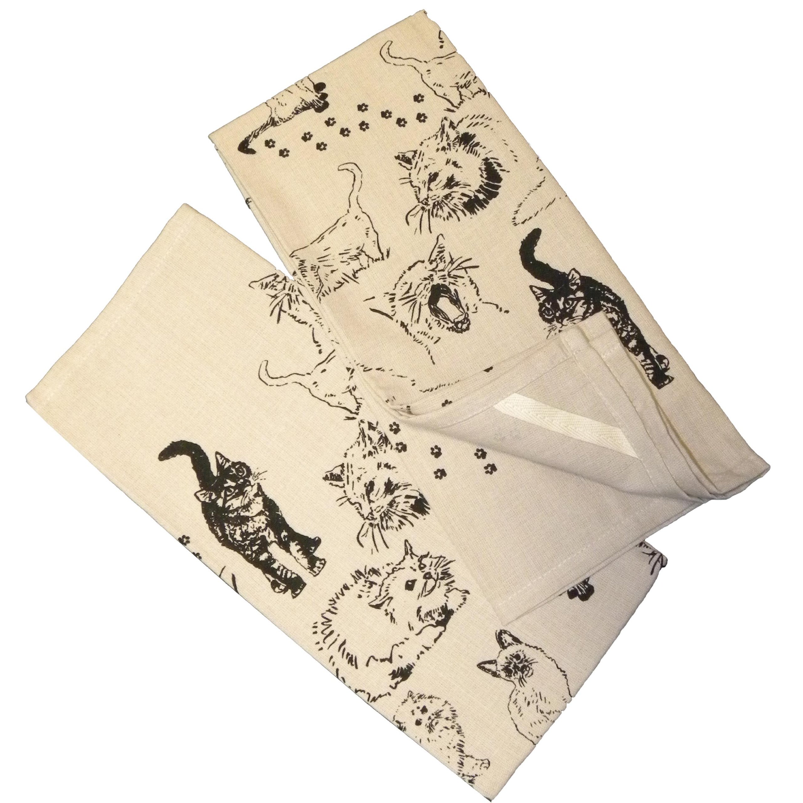 Krazy Kats Cats Kitchen Towels Set of 2 - Natural Cotton Dish Towels for Drying Dishes & Decor - Perfect for Cat Lovers & Kitchen Decor