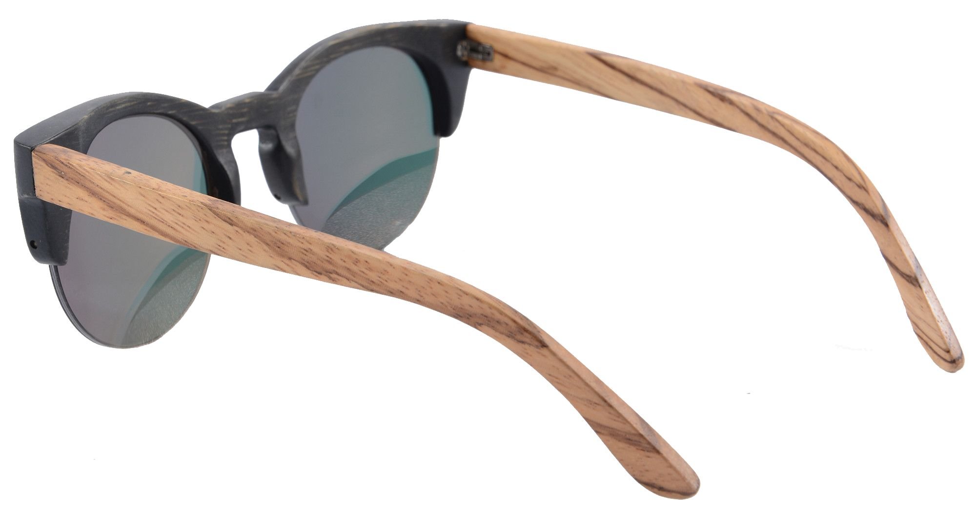 SHINU Retro Round Bamboo Frame Sunglasses - Semi-Rimless Wooden Sunglasses for Men & Women - Lightweight Polarized UV Protection - Fashionable Zebra & Gold Color Options - Perfect for Beach, Driving, and Outdoor Activities