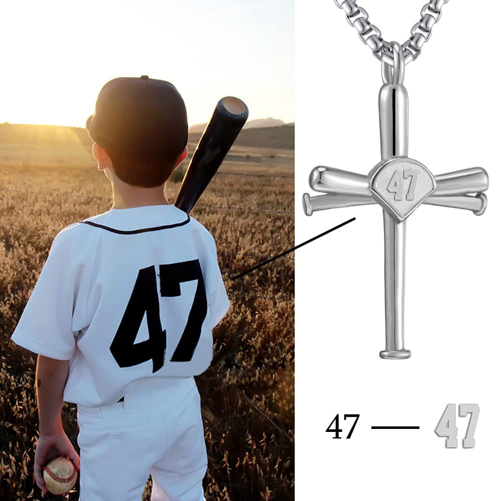 Stainless Steel Baseball Cross Pendant Necklace for Men & Boys - Sports Jewelry with Player Number - Perfect Gift for Athletes & Baseball Fans (Game Day, Training, Casual Wear)