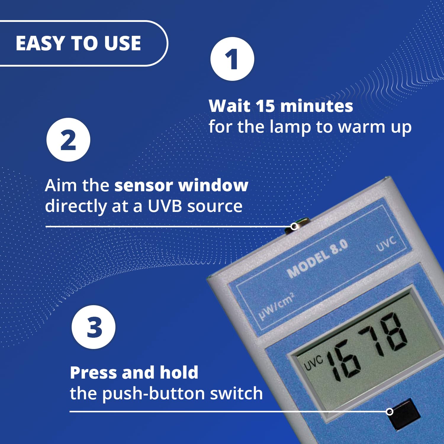 Model 8.0 UVC Lamp Meter - Handheld Digital UV Light Radiometer for Testing Bulbs, Equipment & UV Blocking Glasses (0-1999 μW/cm2) | Made in USA | Perfect for Home, Lab & Industrial UV Safety Checks