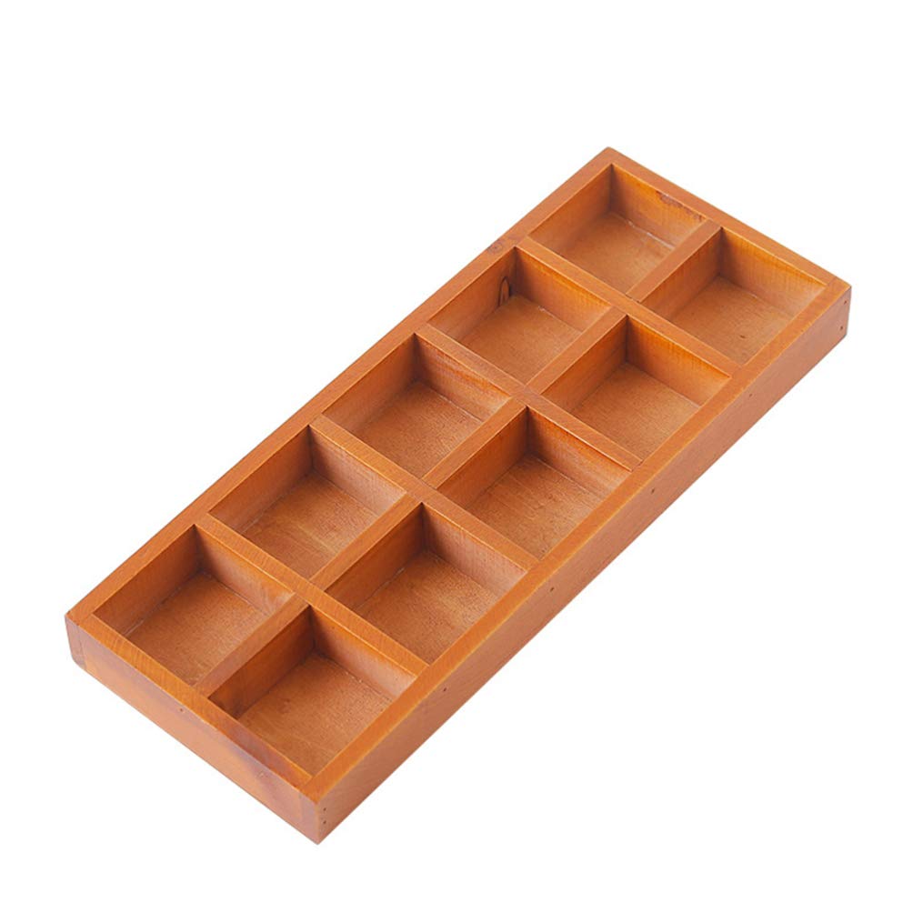 EXCEART 10-Compartment Wooden Storage Tray - Vintage Tea Box Organizer for Tea Bags, Sugar & Coffee - Perfect for Bedroom, Living Room & Kitchen Countertop Organization